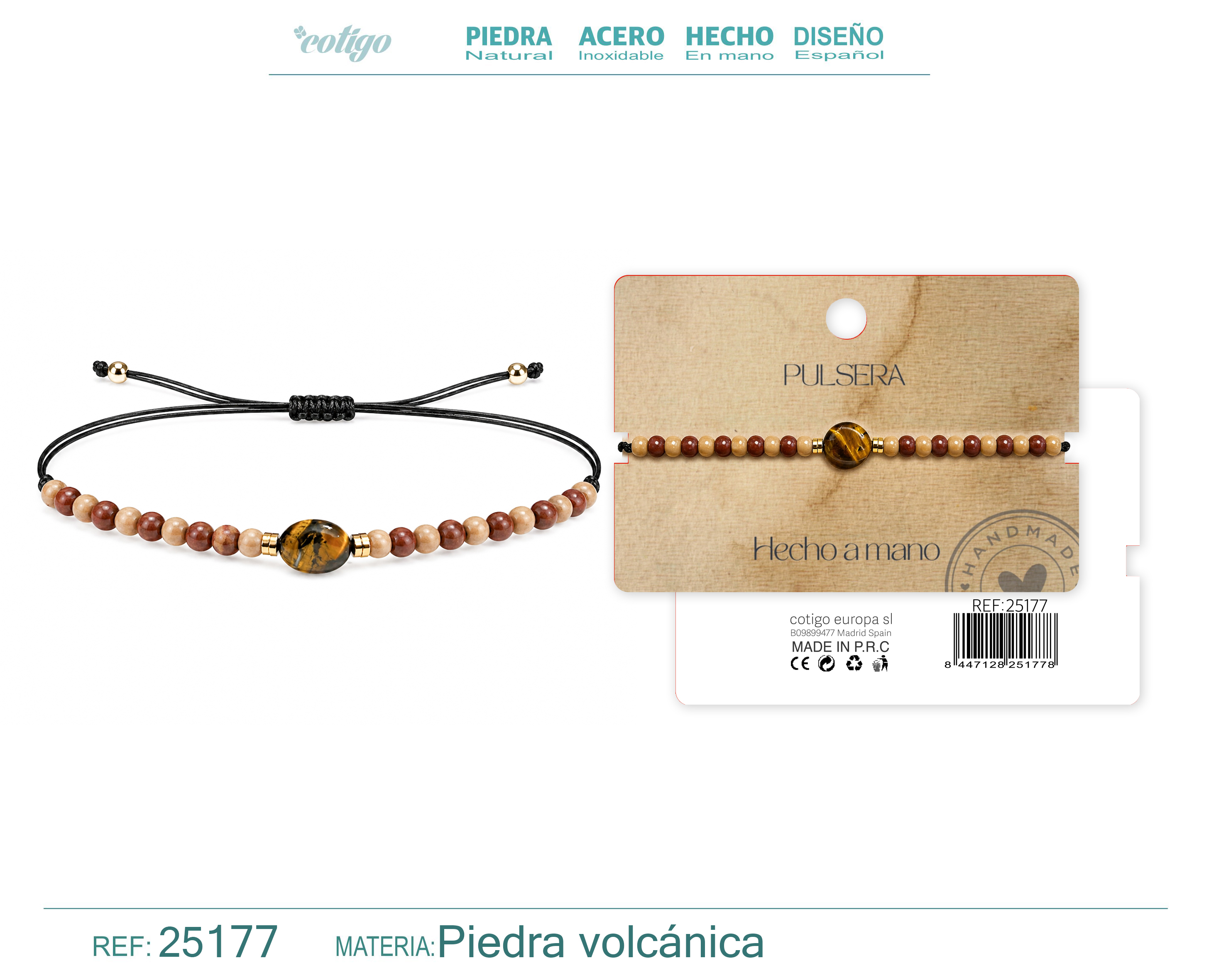 Pulsera Piedra Volcanica Hecho a Mano