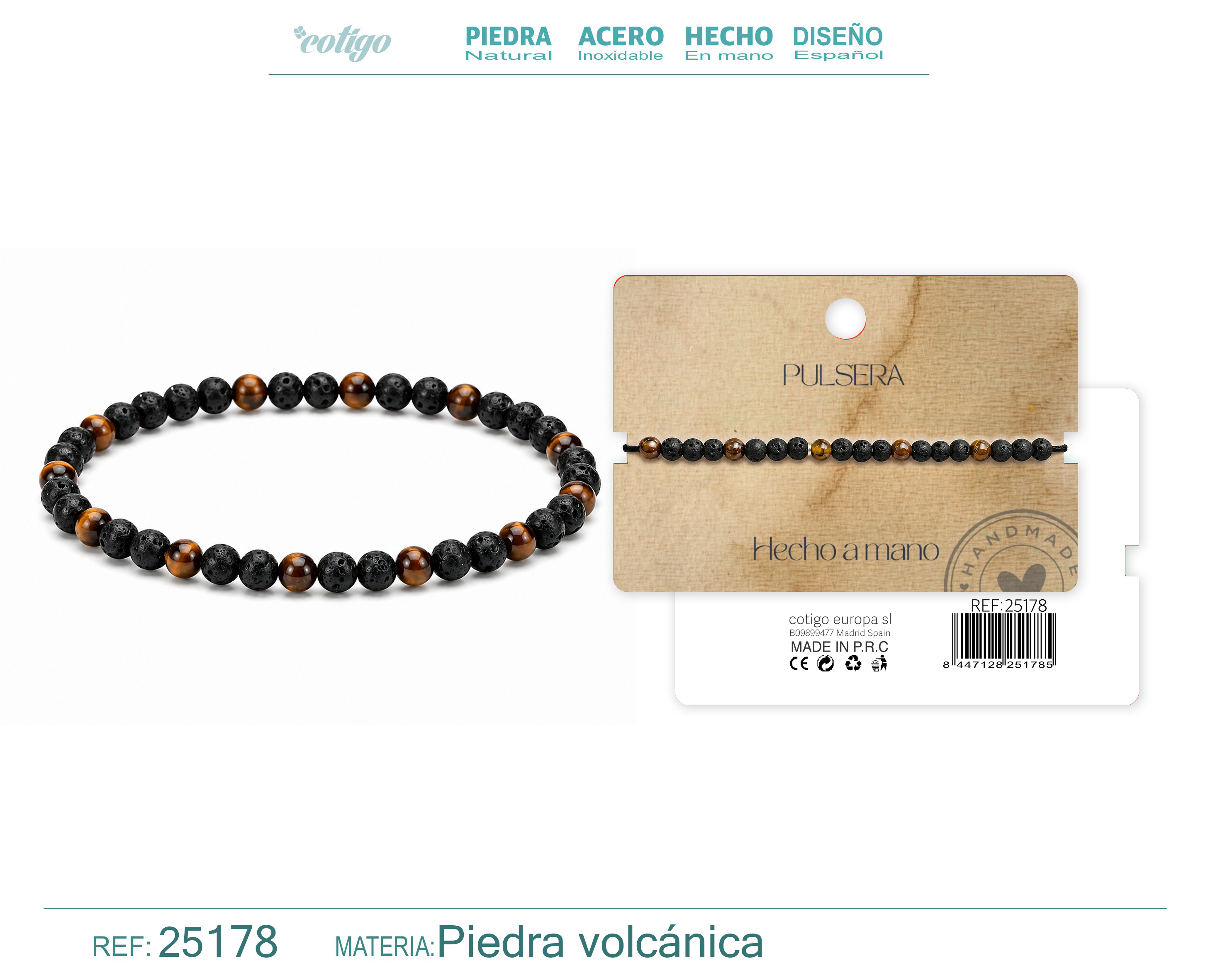 Pulsera Piedra Volcanica Hecho a Mano