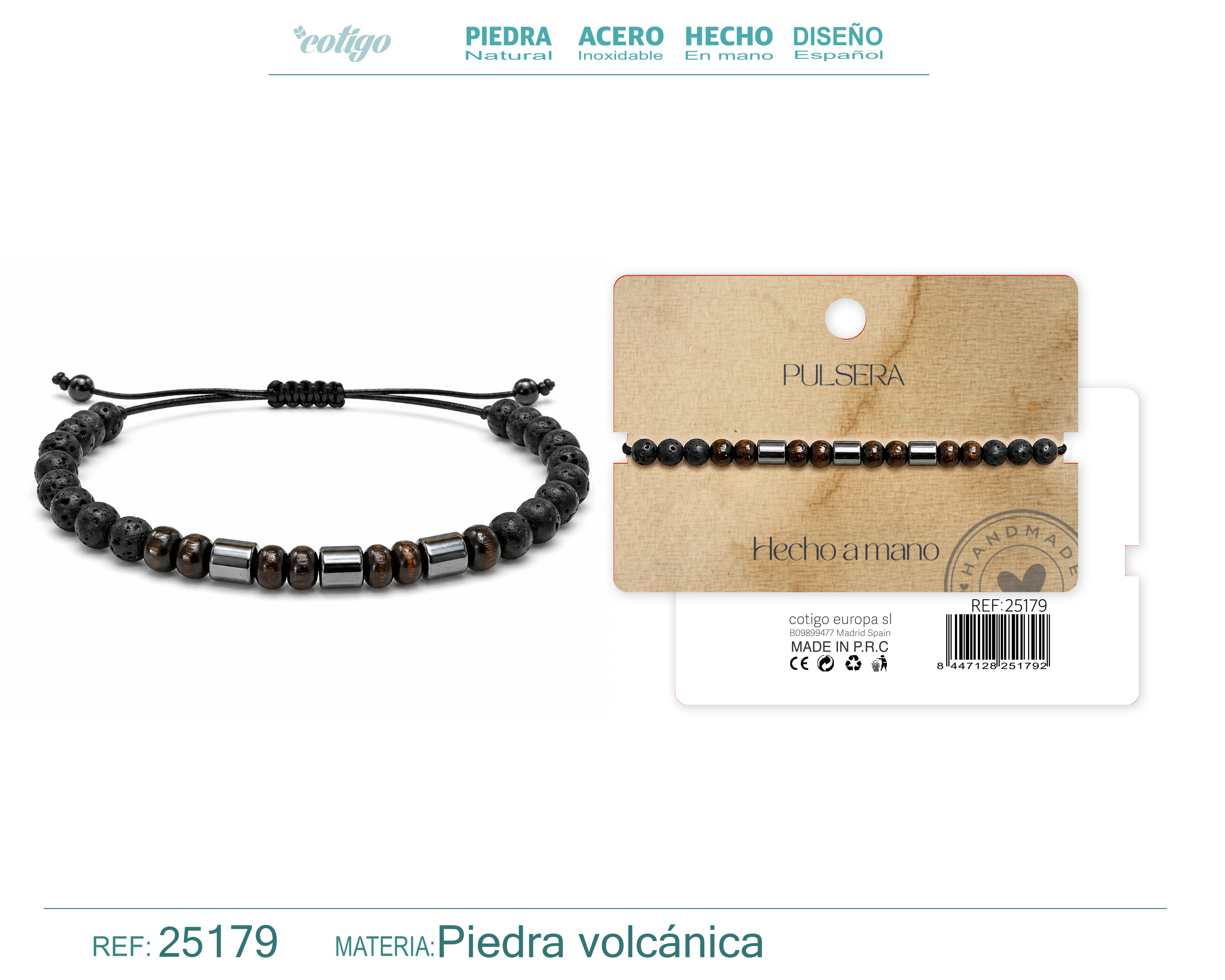 Pulsera Piedra Volcanica Hecho a Mano