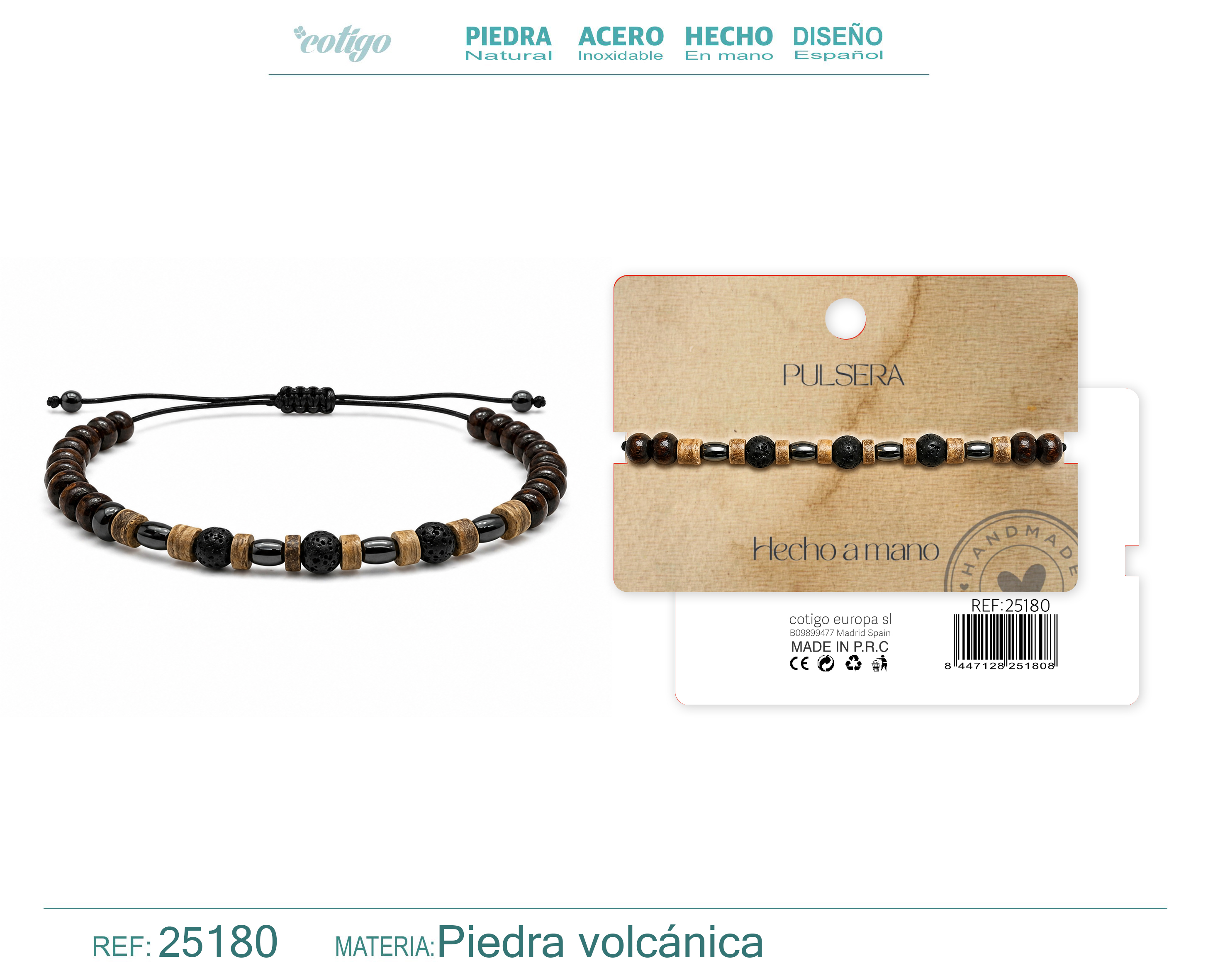 Pulsera Piedra Volcanica Hecho a Mano