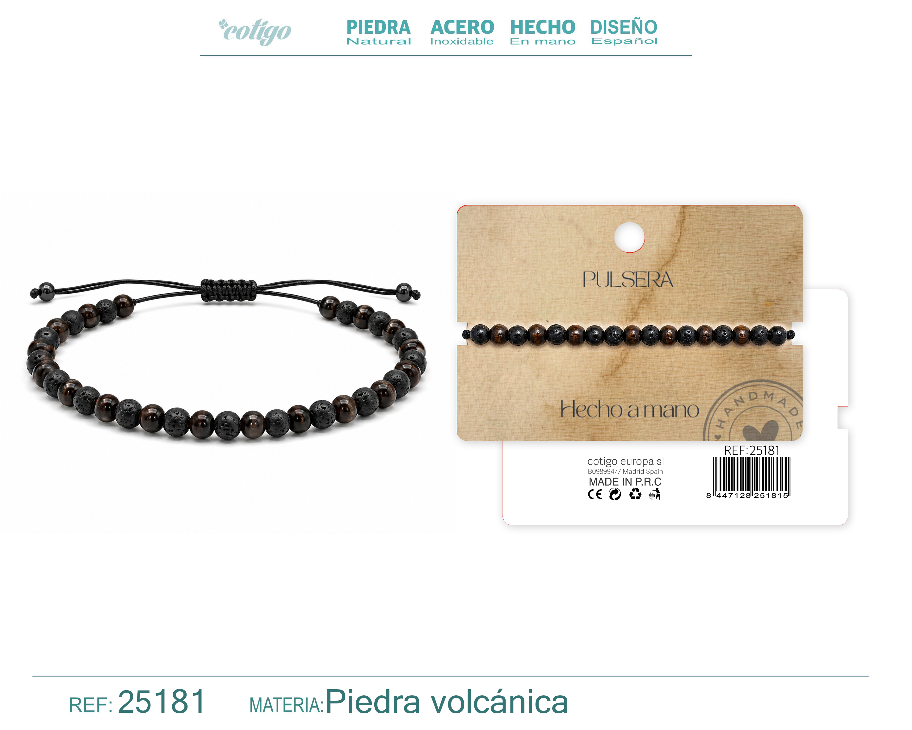 Pulsera Piedra Volcanica Hecho a Mano