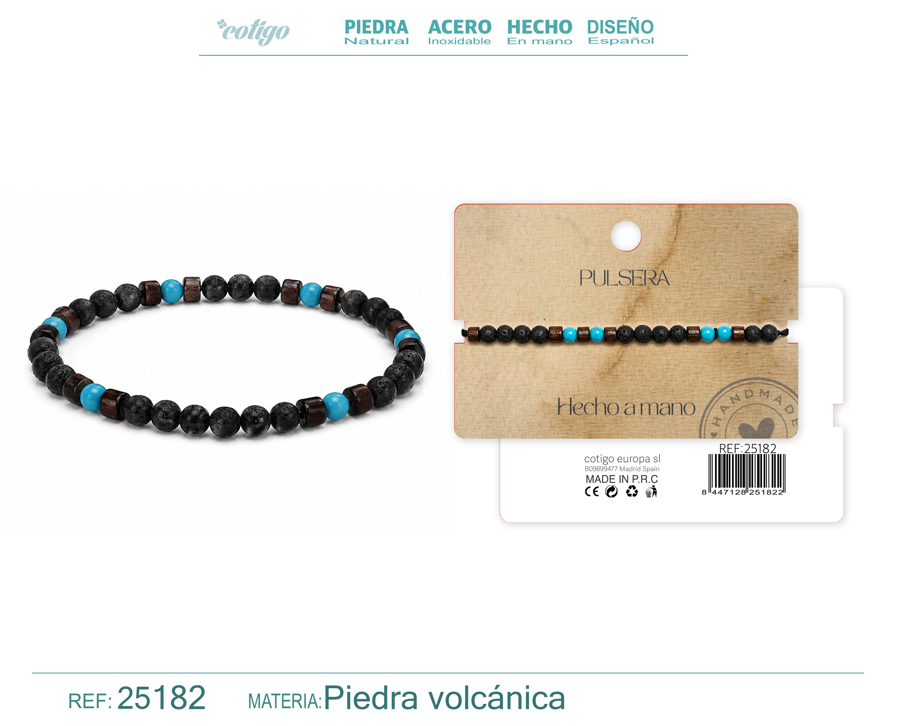 Pulsera Piedra Volcanica Hecho a Mano