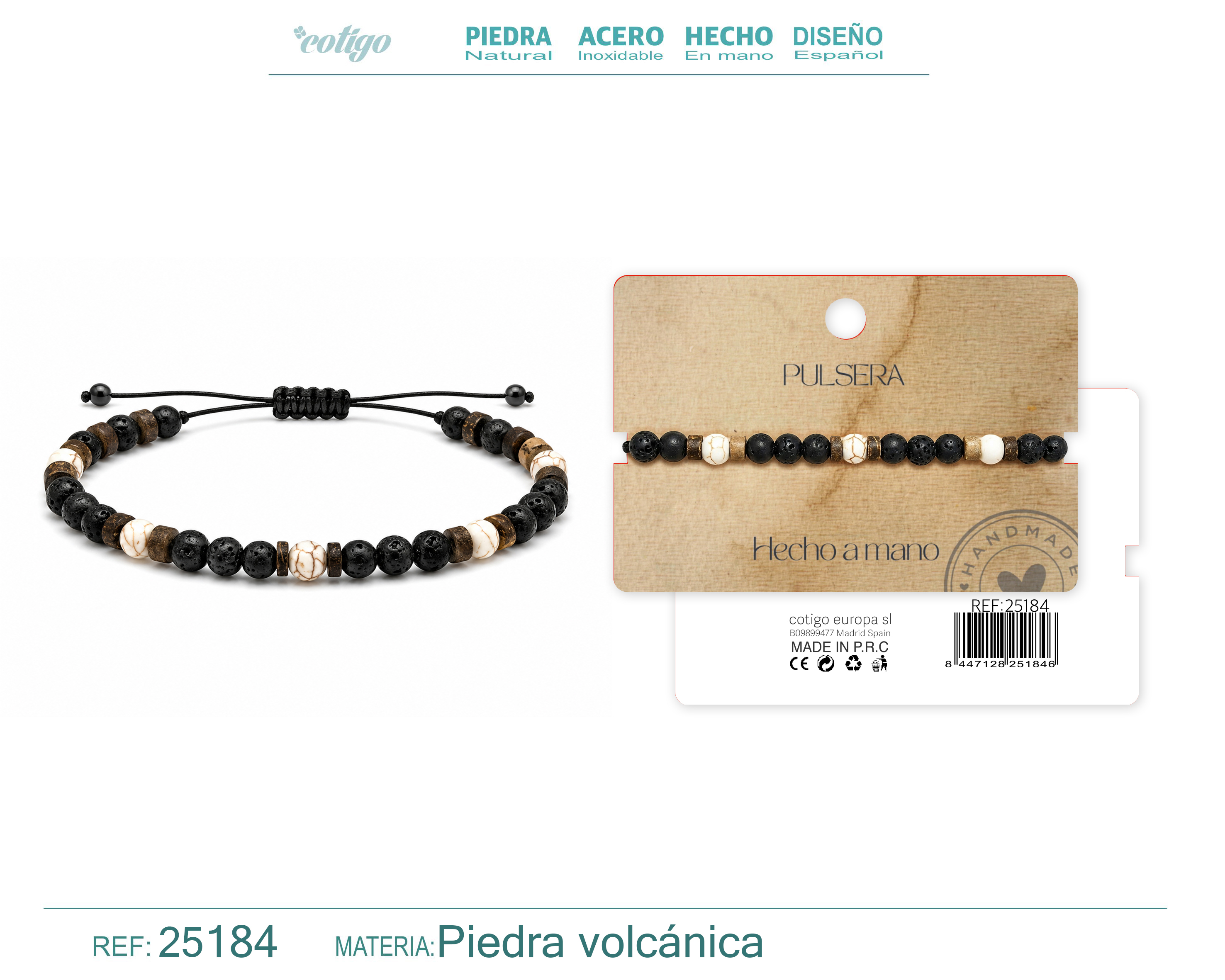 Pulsera Piedra Volcanica Hecho a Mano