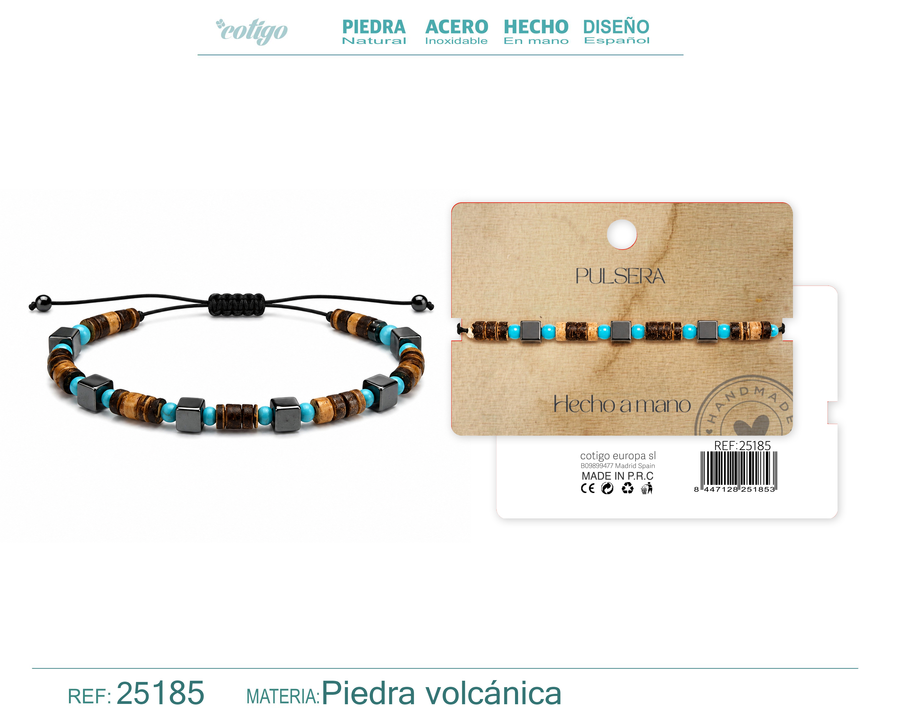 Pulsera Piedra Volcanica Hecho a Mano
