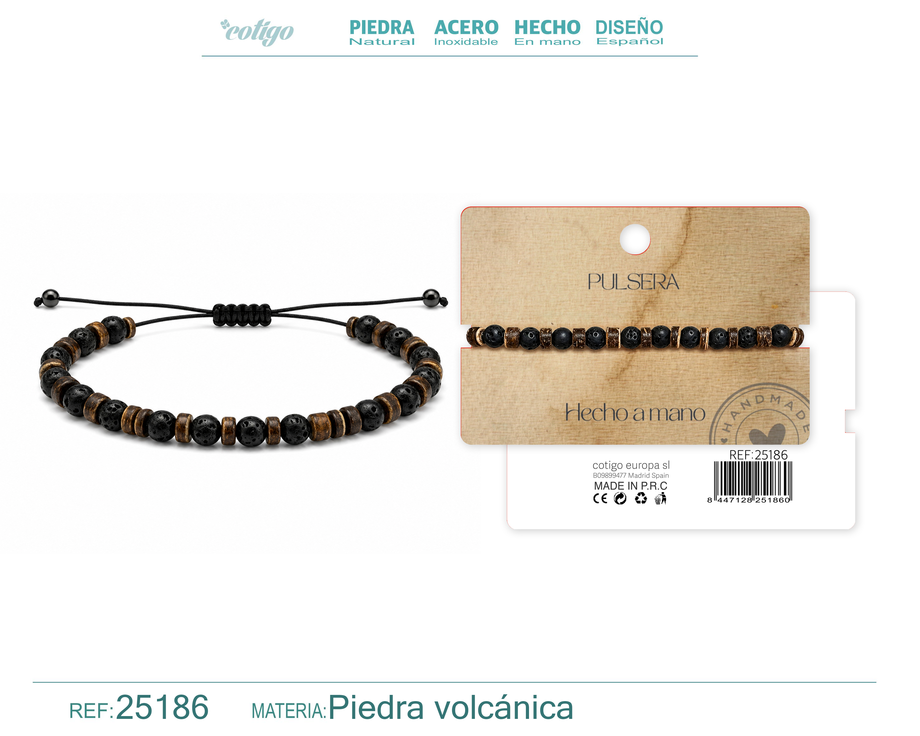Pulsera Piedra Volcanica Hecho a Mano