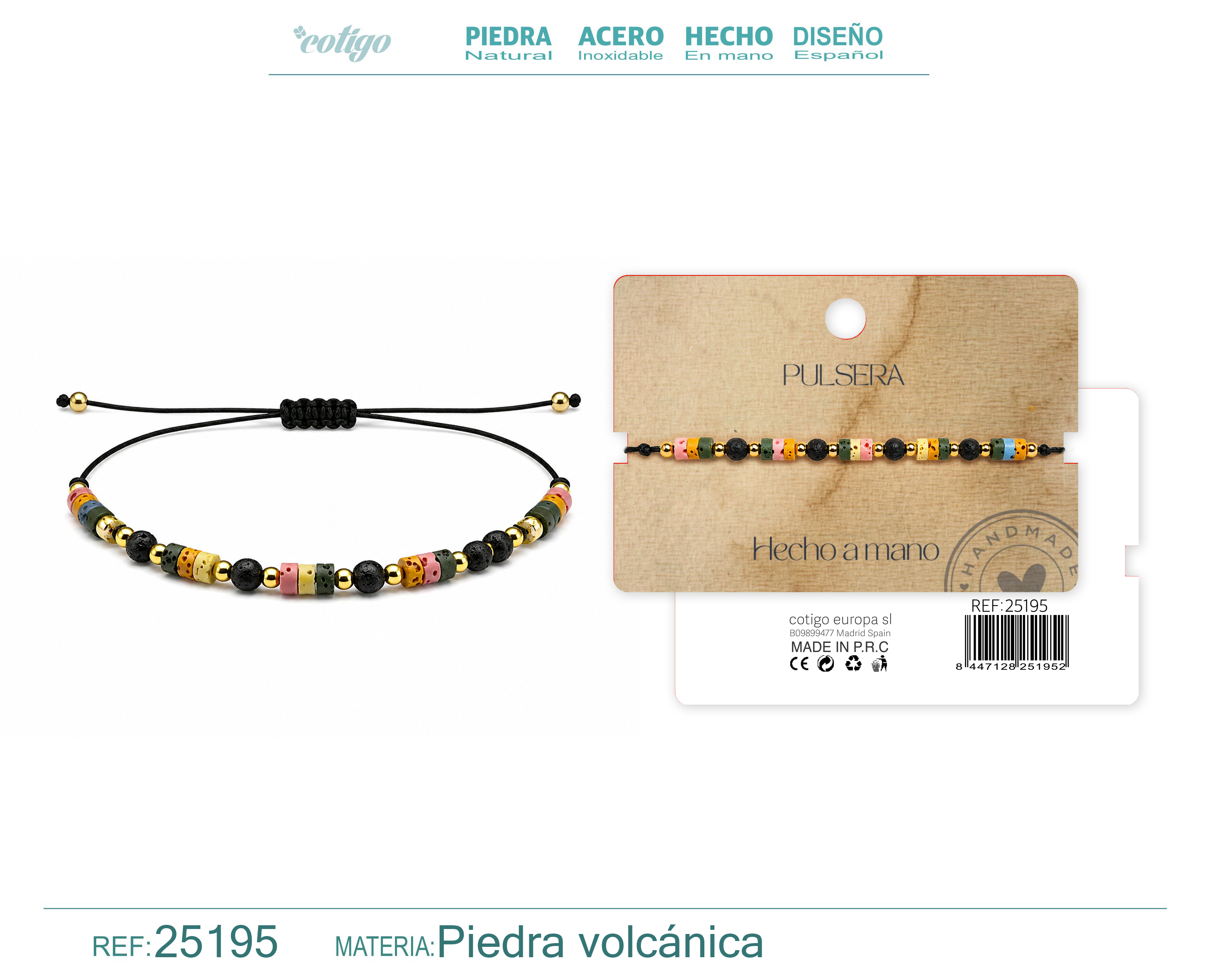 Pulsera Piedra Volcanica Hecho a Mano