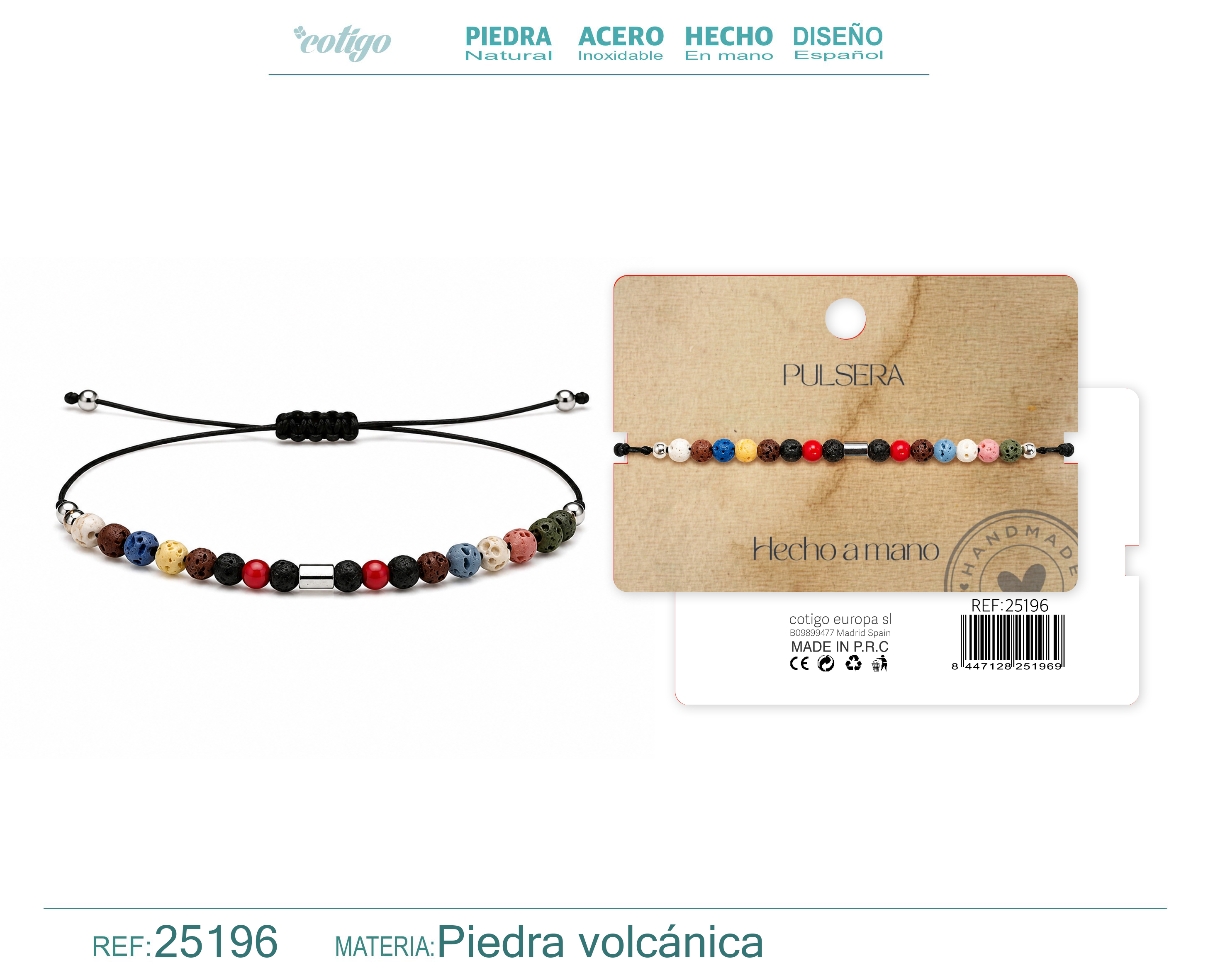 Pulsera Piedra Volcanica Hecho a Mano