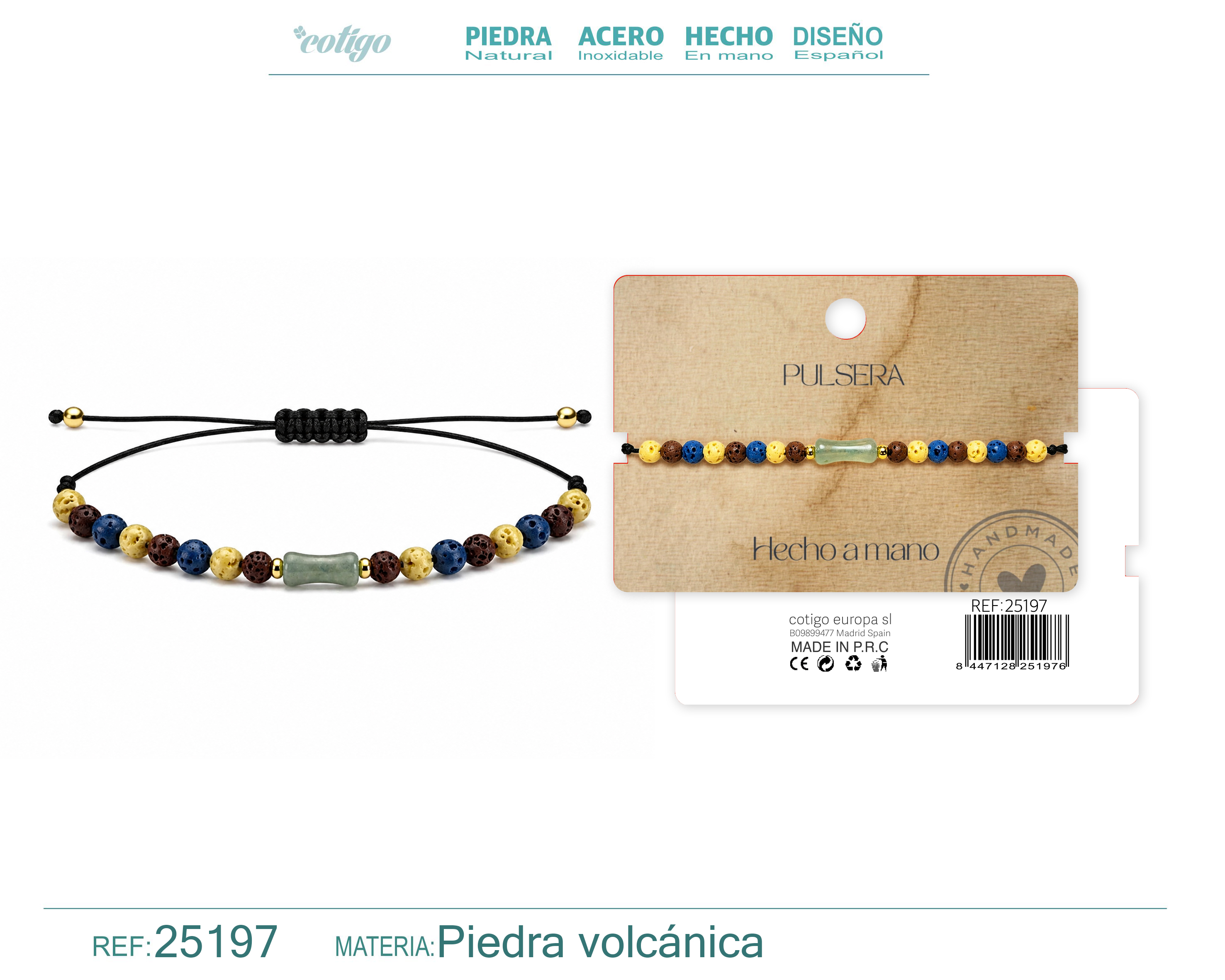 Pulsera Piedra Volcanica Hecho a Mano