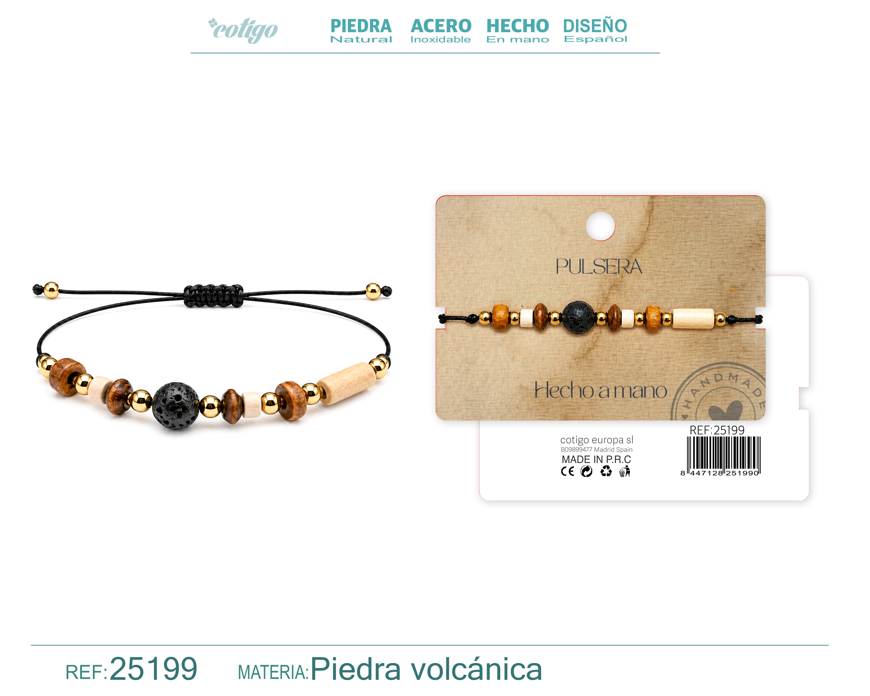 Pulsera Piedra Volcanica Hecho a Mano