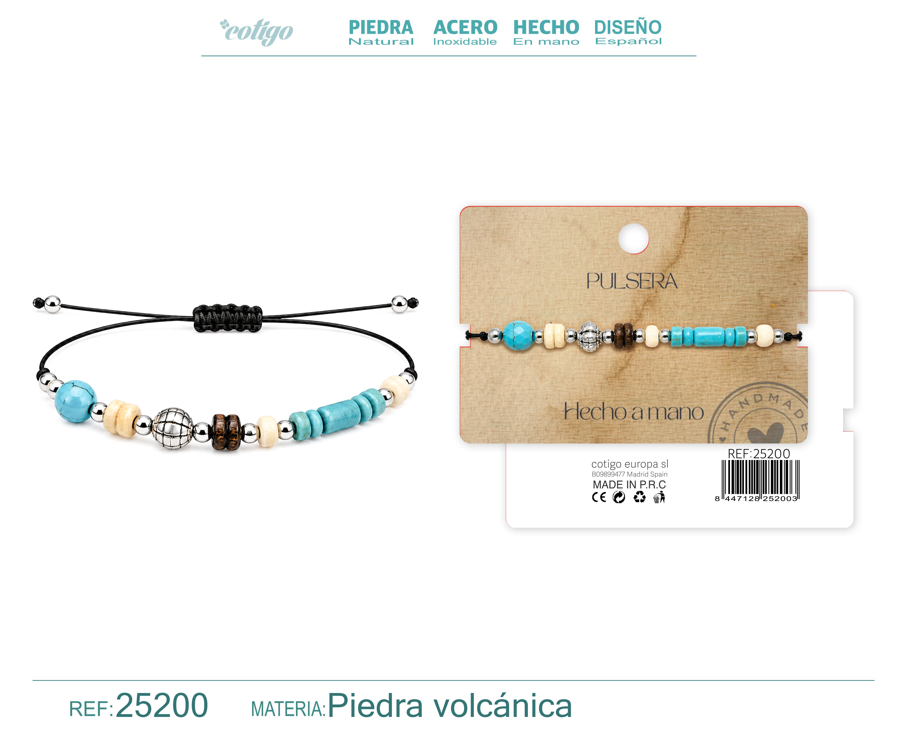 Pulsera Piedra Volcanica Hecho a Mano