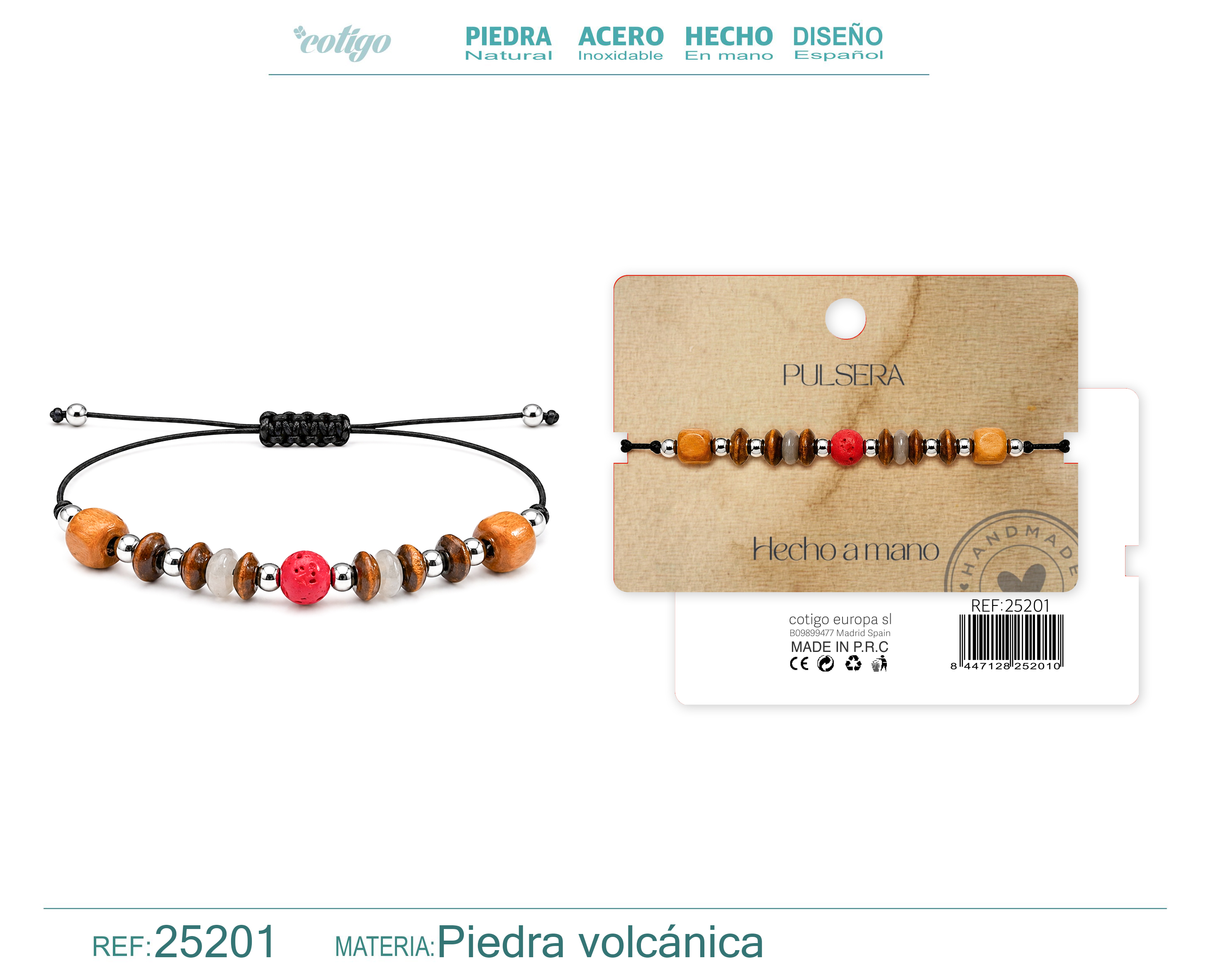 Pulsera Piedra Volcanica Hecho a Mano