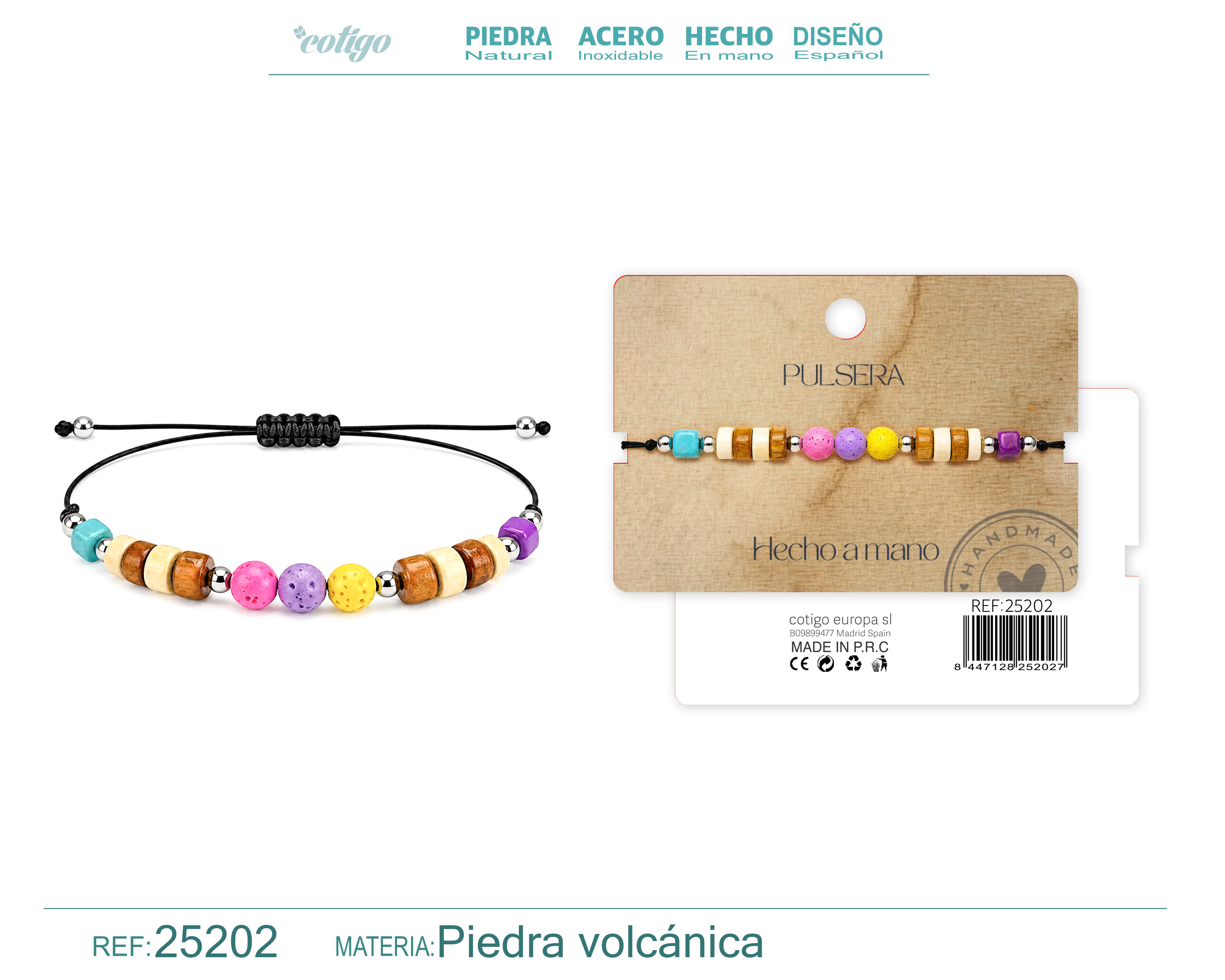Pulsera Piedra Volcanica Hecho a Mano