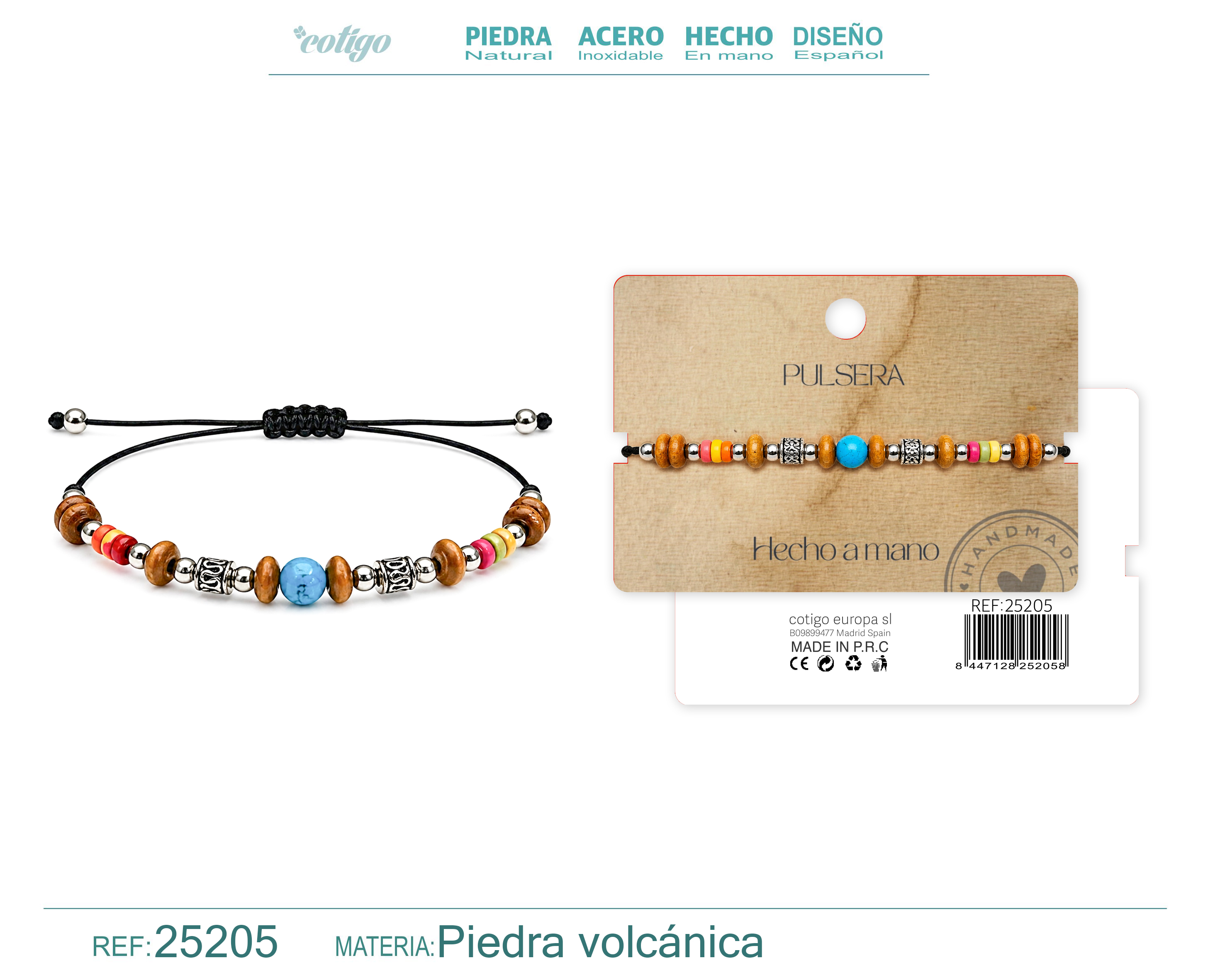 Pulsera Piedra Volcanica Hecho a Mano