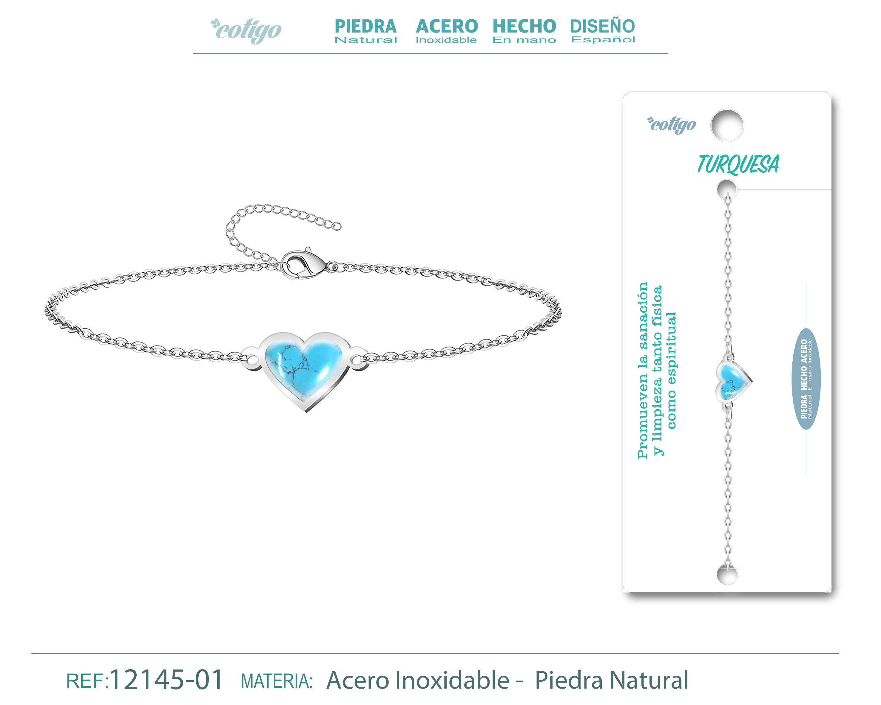 Pulsera corazon con Turquesa-Plateada