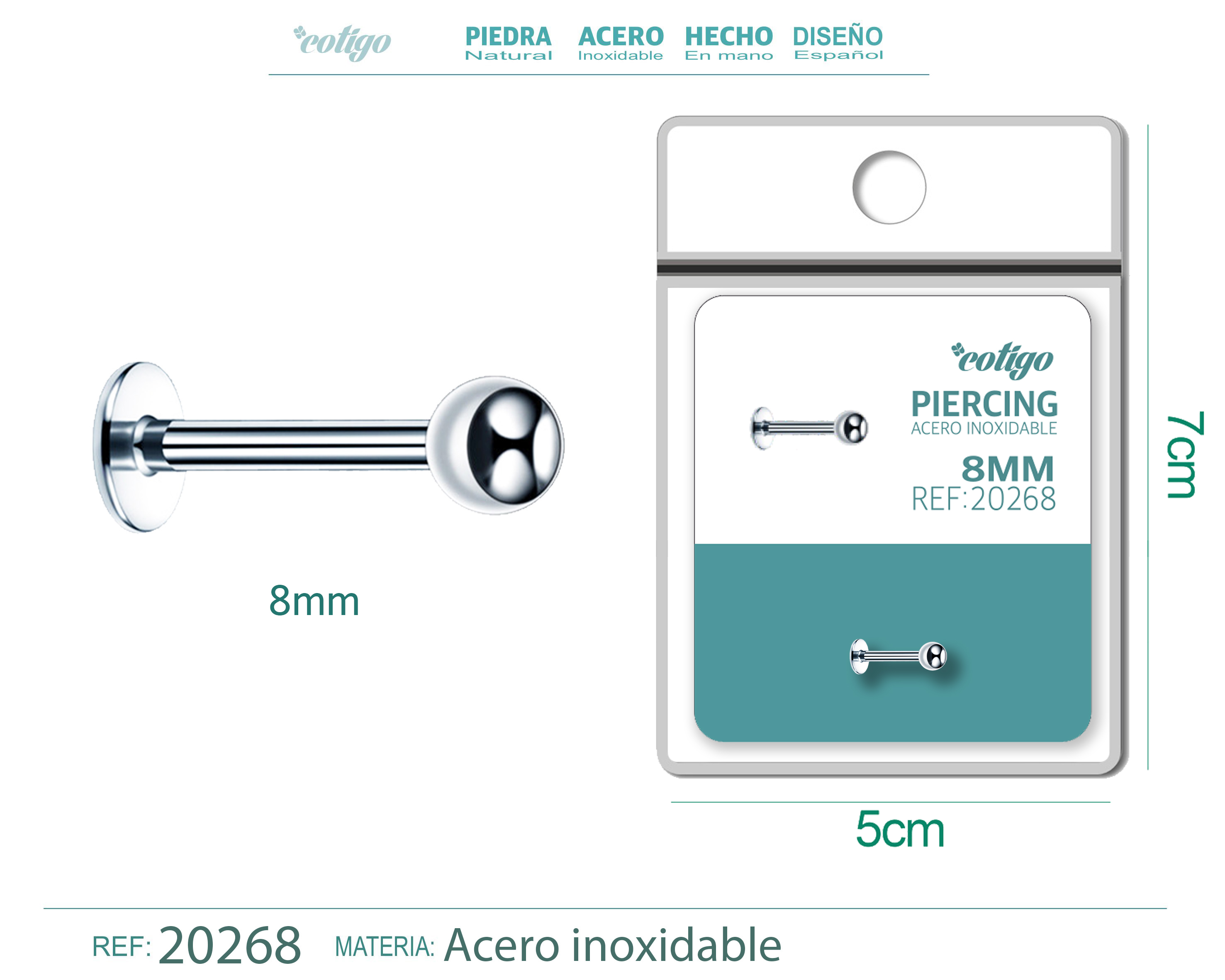 Pirercing Acero Antialergico color Plateado