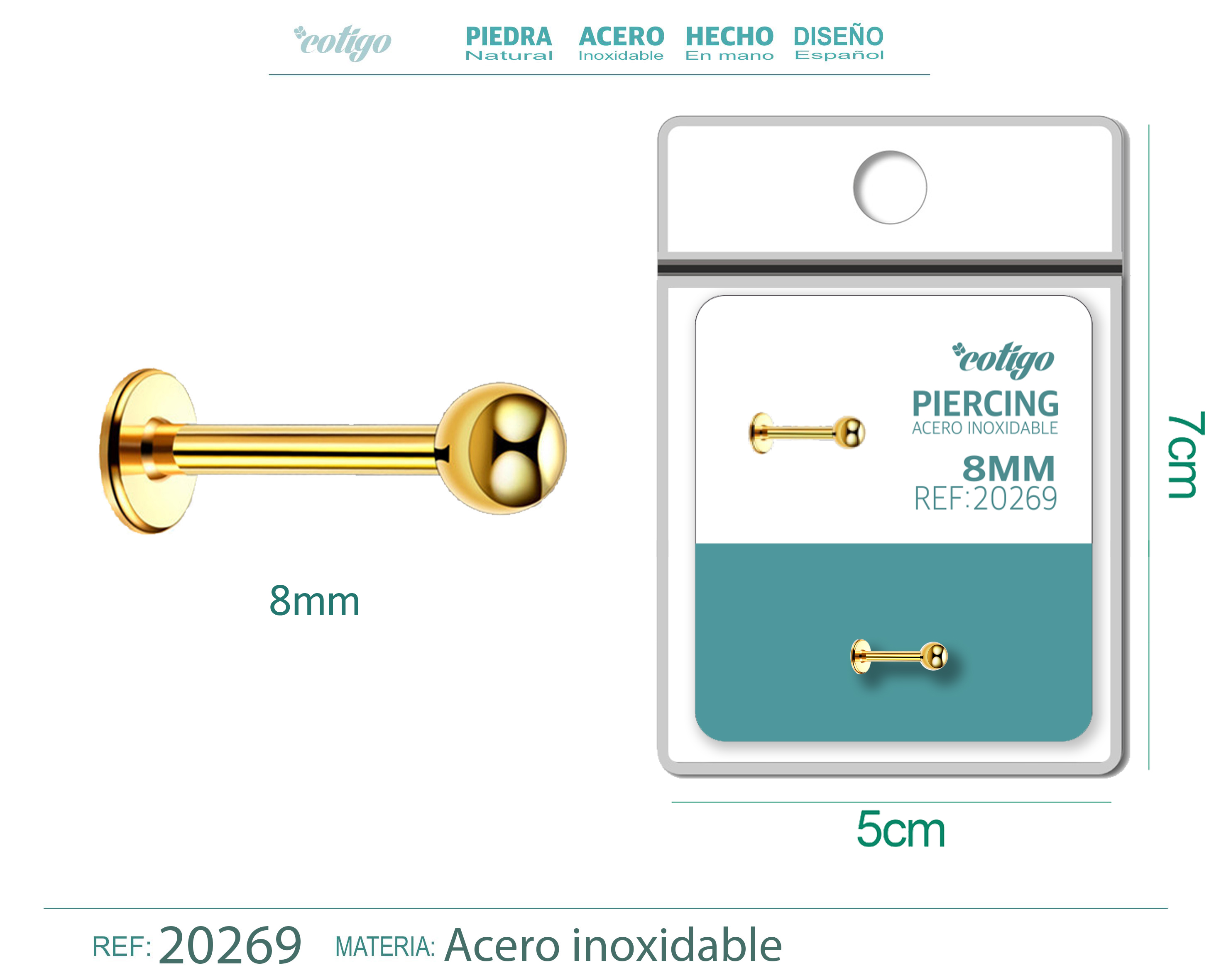 Pirercing Acero Antialergico color Dorado