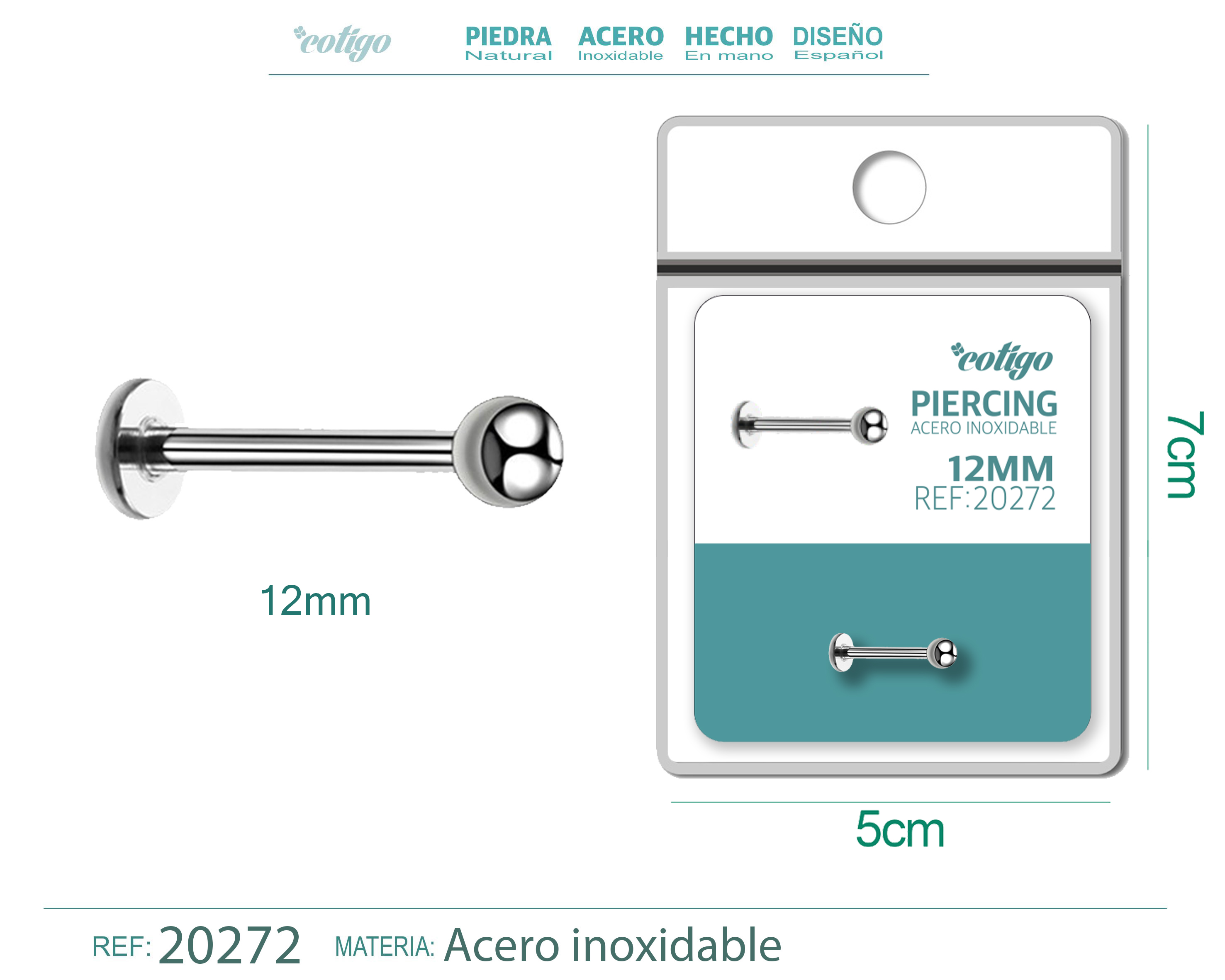 Pirercing Acero Antialergico color Plateado