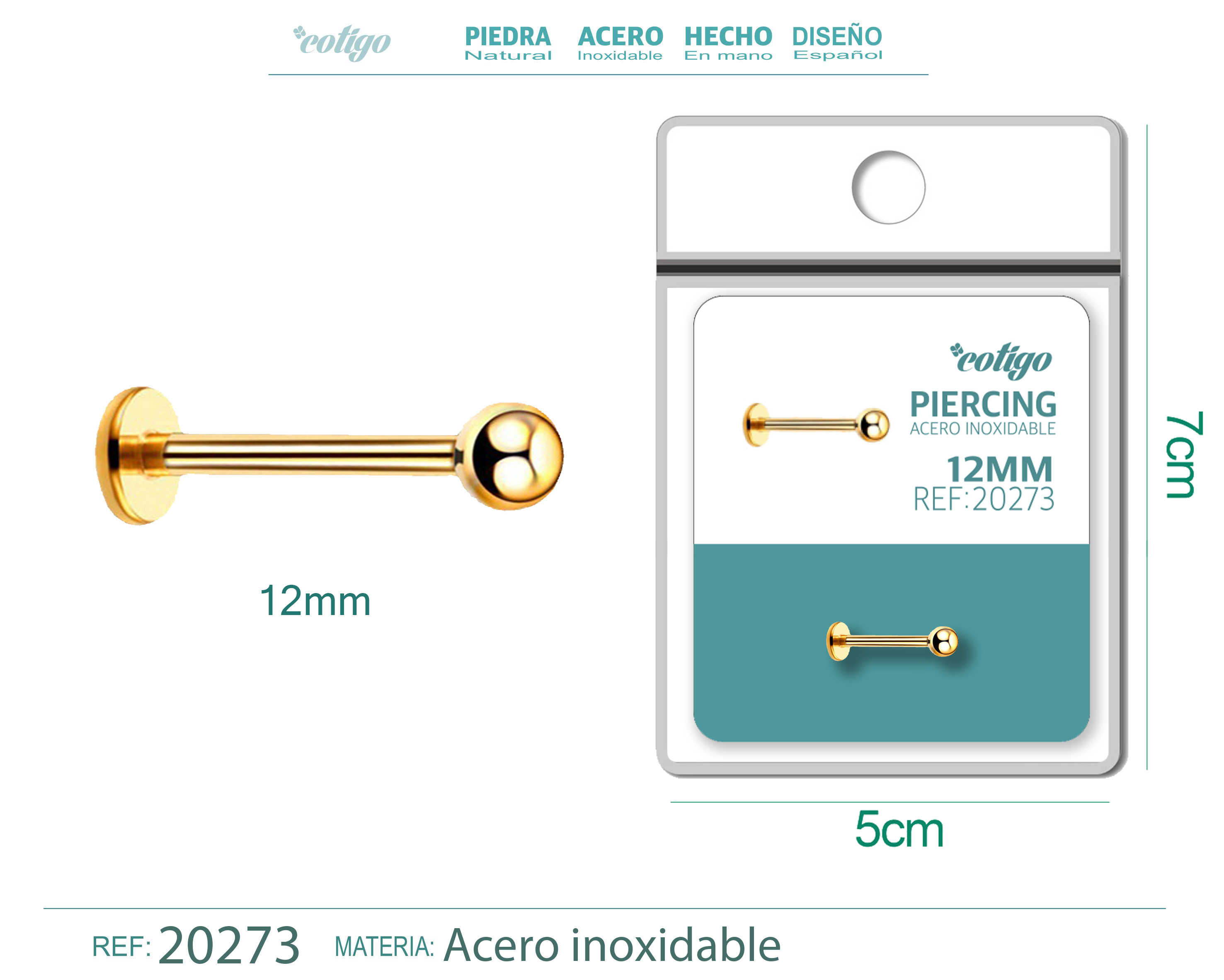 Pirercing Acero Antialergico color Dorado