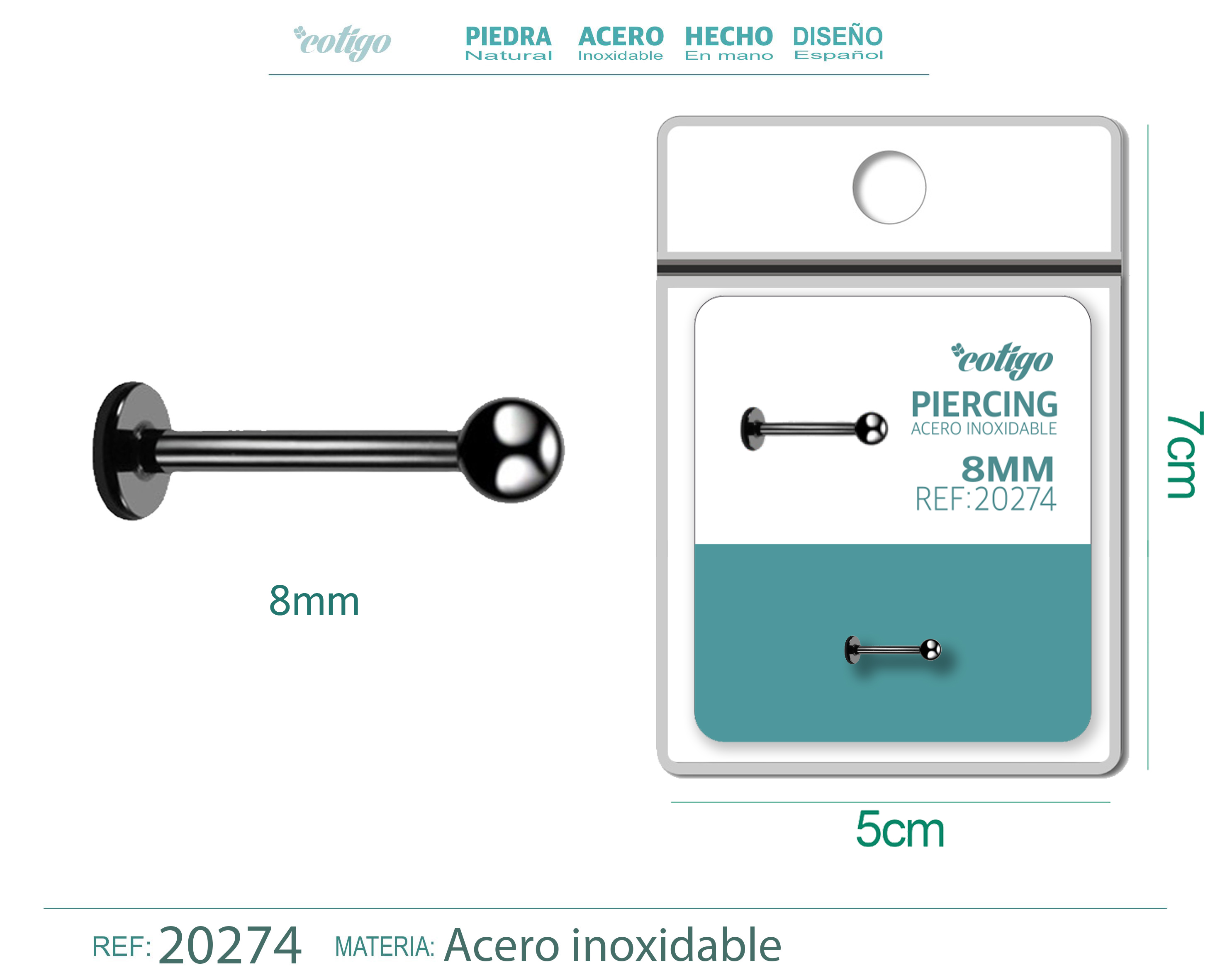 Pirercing Acero Antialergico color Negro