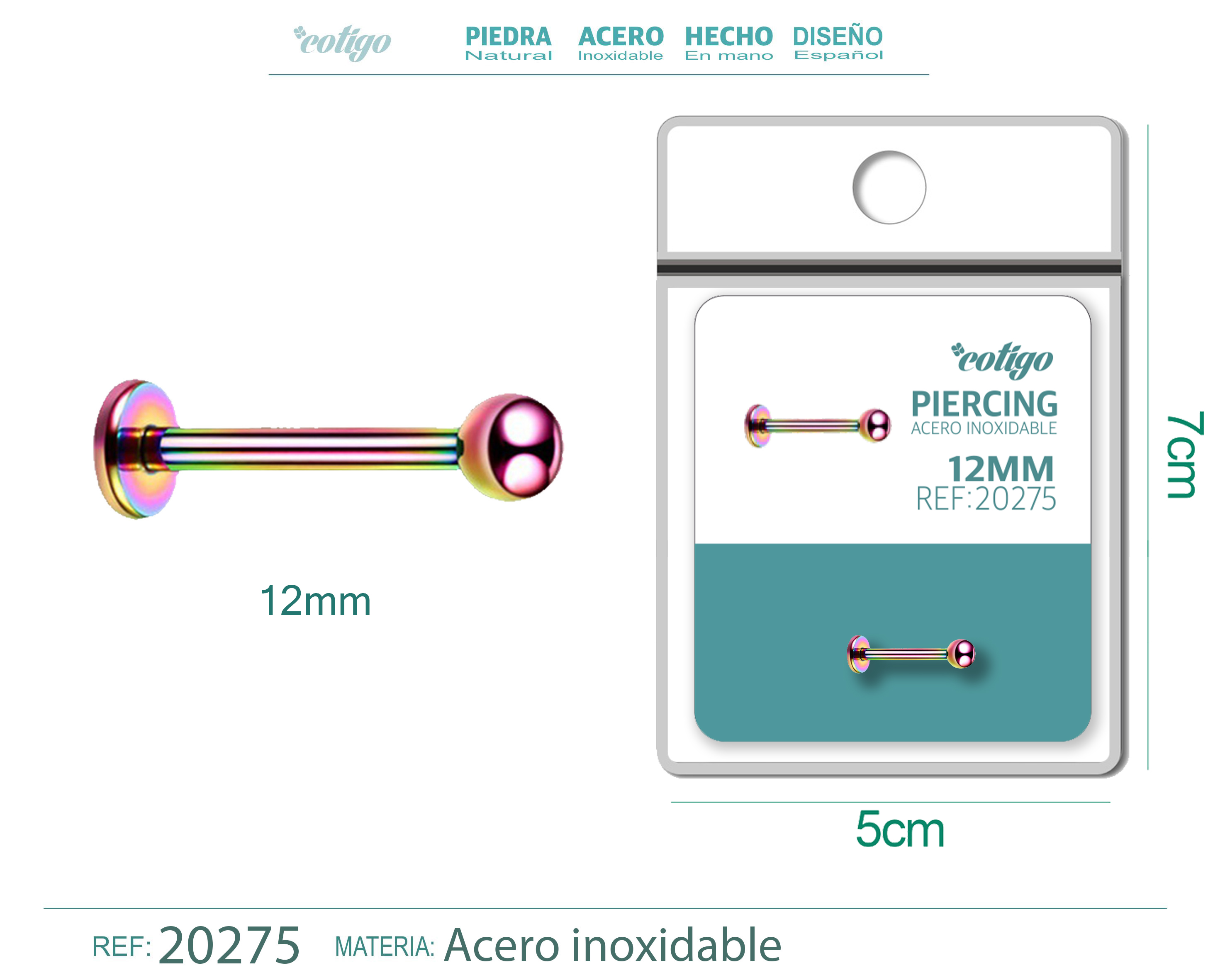 Pirercing Acero Antialergico color Multicolor
