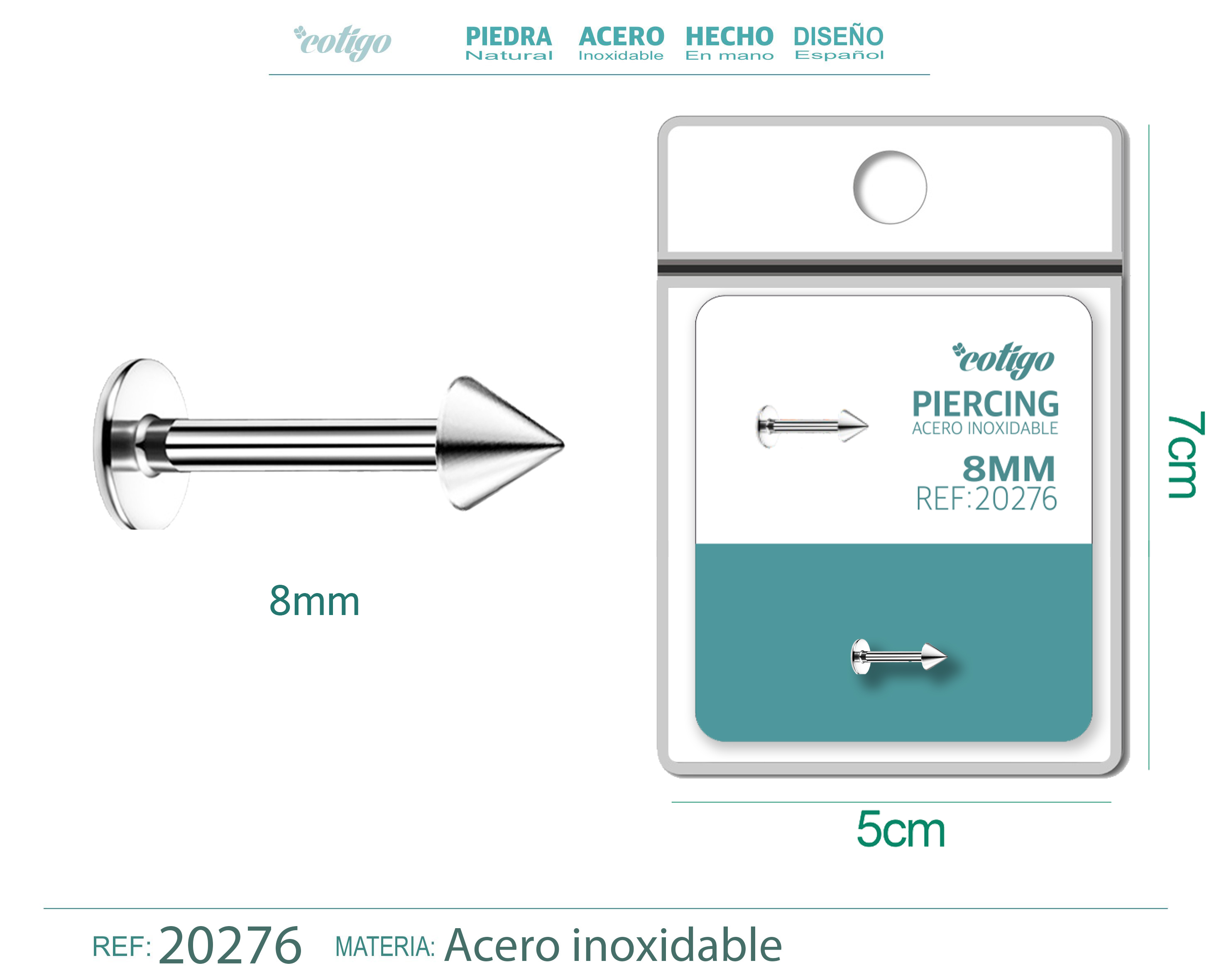 Pirercing Acero Antialergico color Plateado