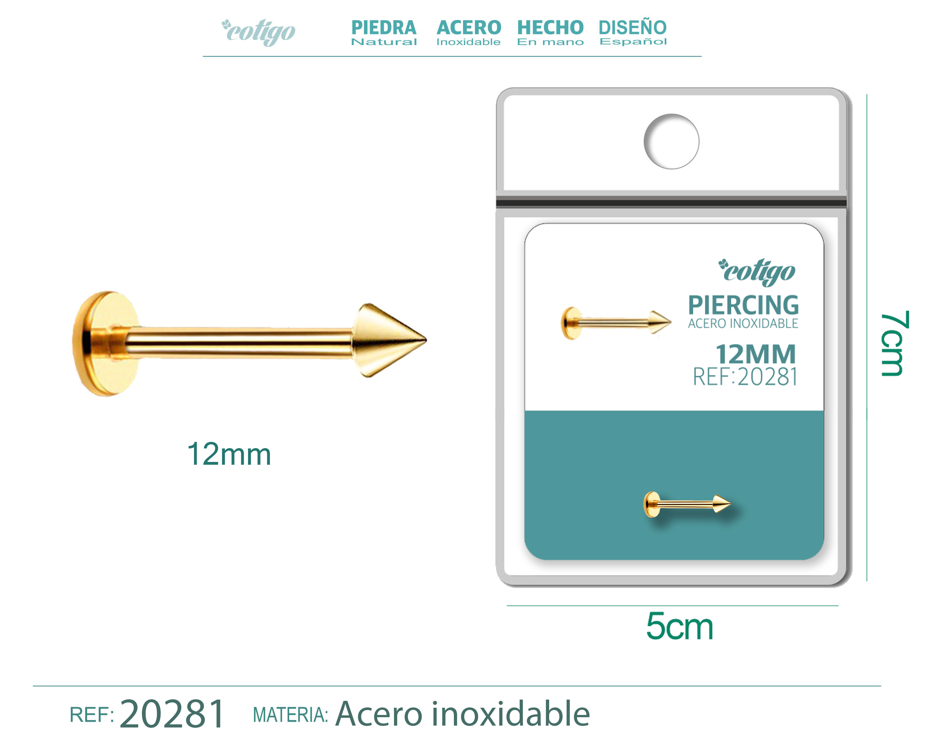 Pirercing Acero Antialergico color Dorado