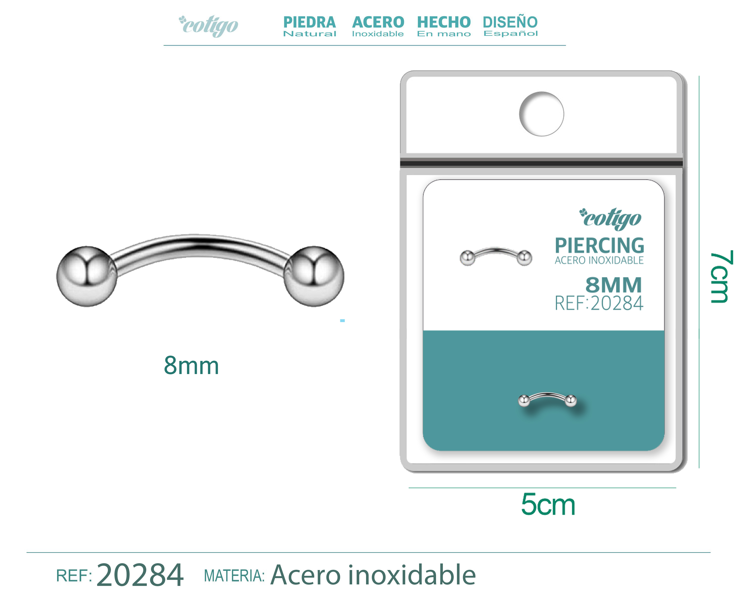 Pirercing Acero Antialergico color Plateado