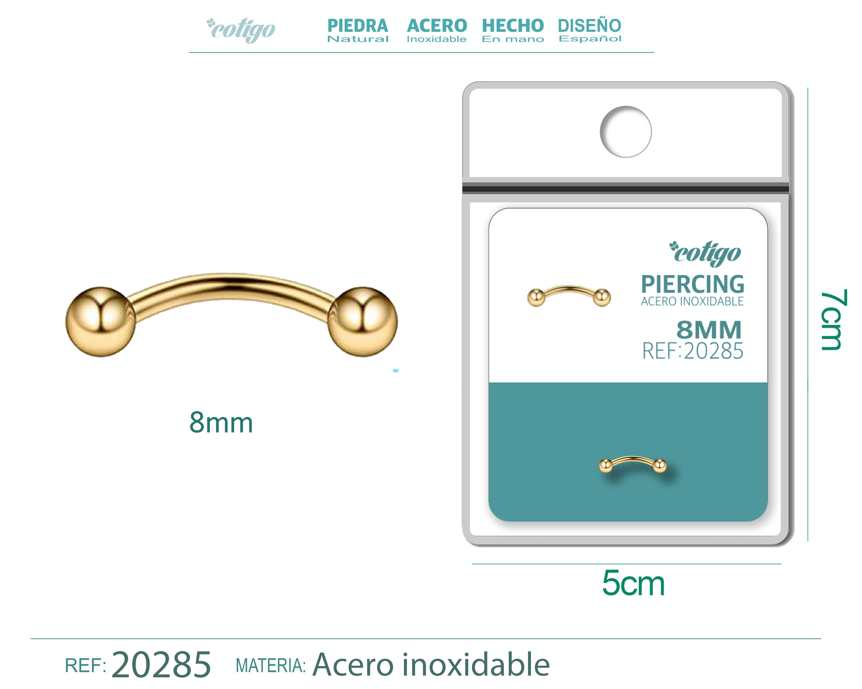 Pirercing Acero Antialergico color Dorado