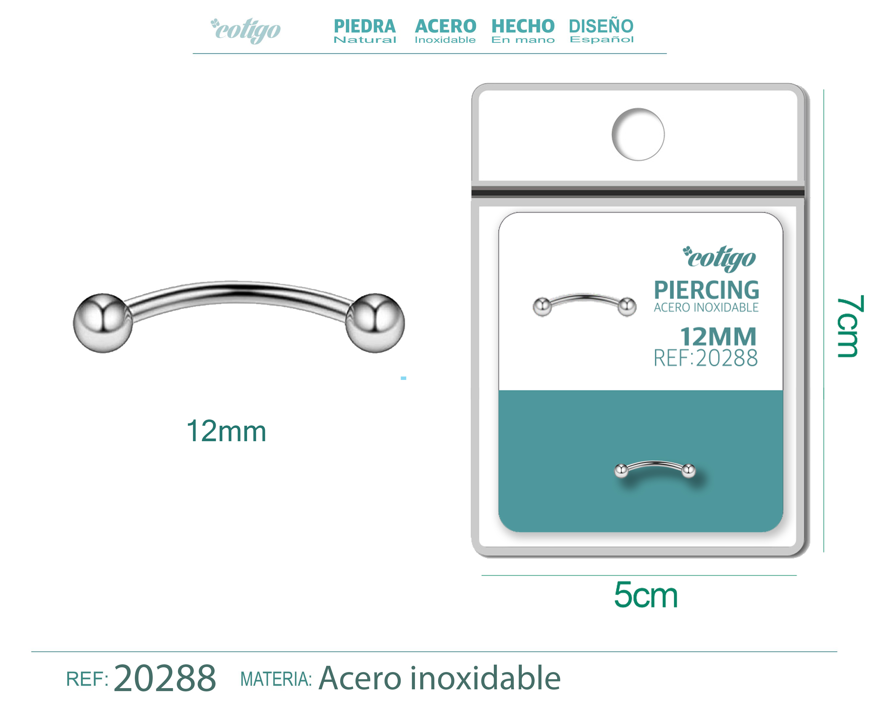 Pirercing Acero Antialergico color Plateado