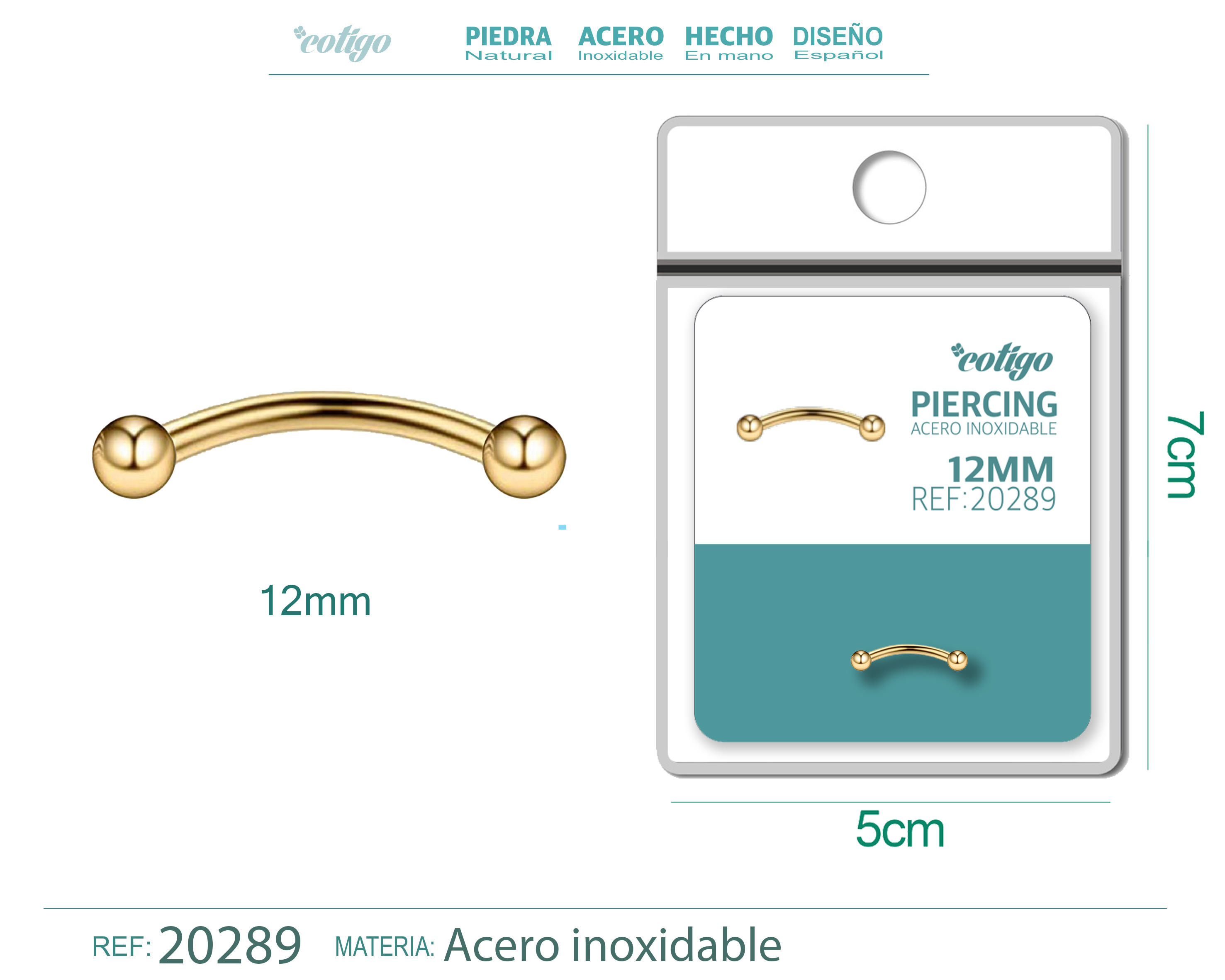 Pirercing Acero Antialergico color Dorado