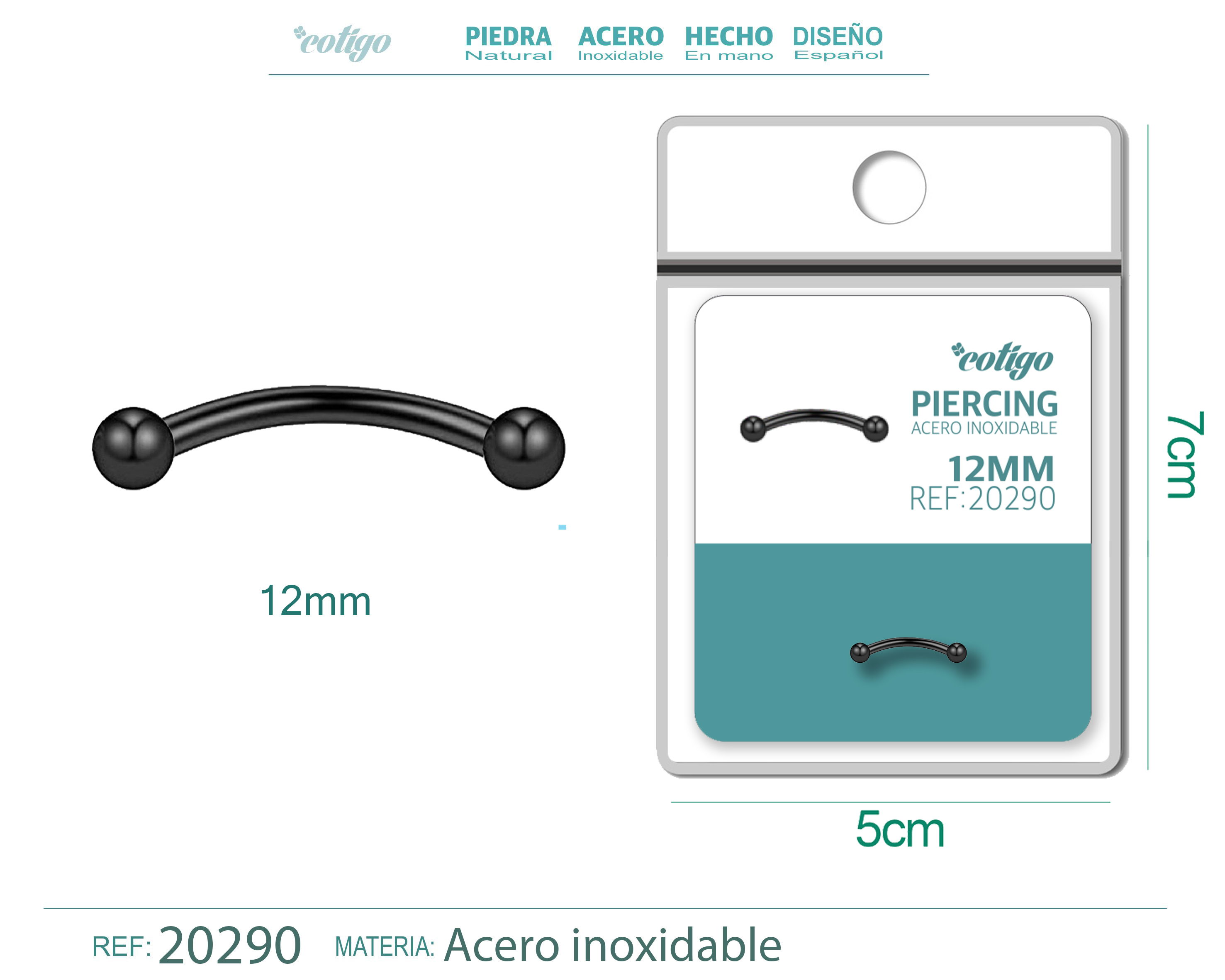 Pirercing Acero Antialergico color Negro