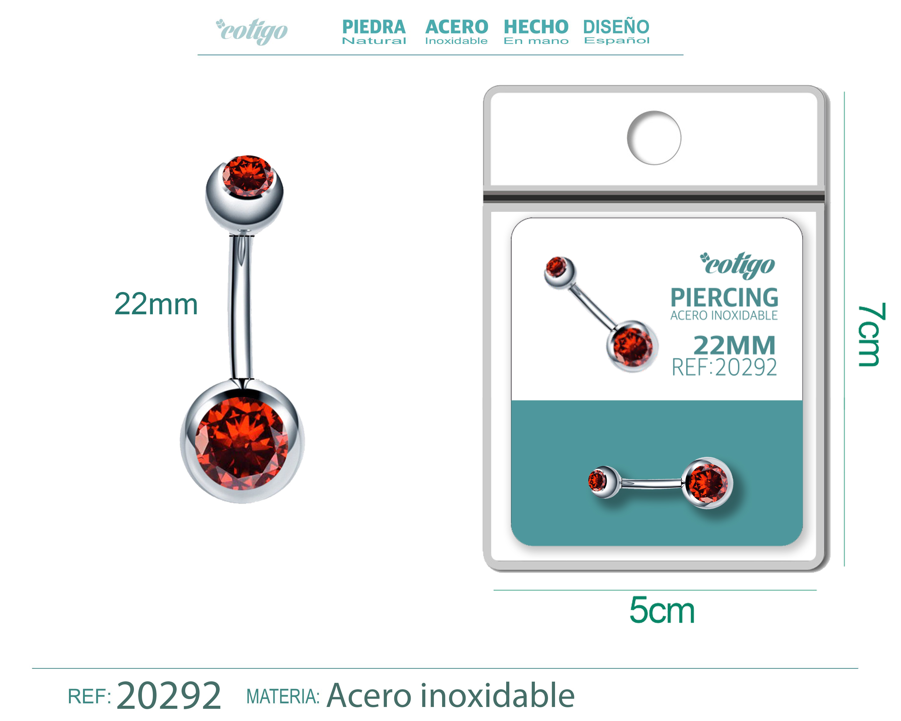 Pirercing Acero Antialergico color Plateado+Rojo