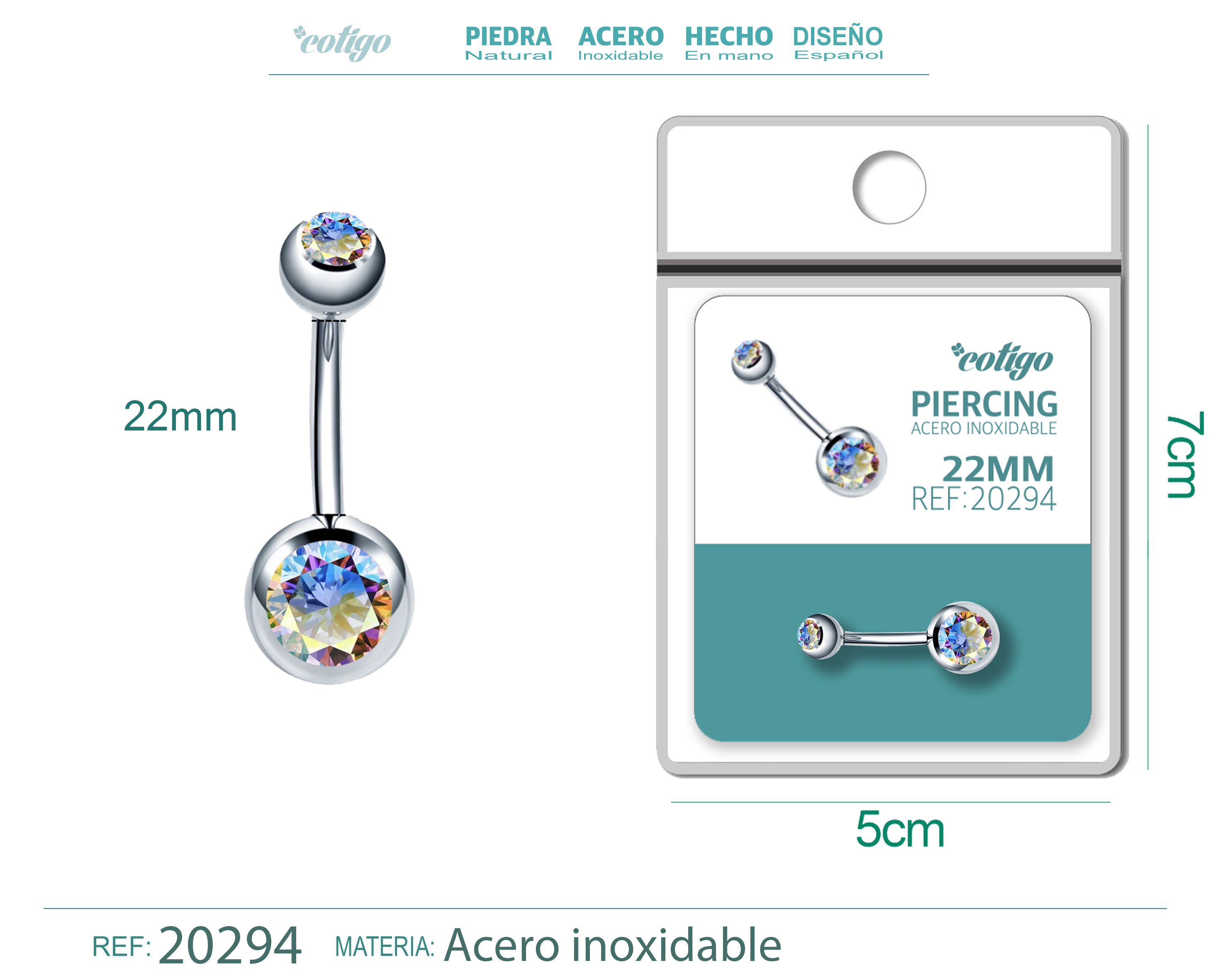 Pirercing Acero Antialergico color Plateado+Multicolor