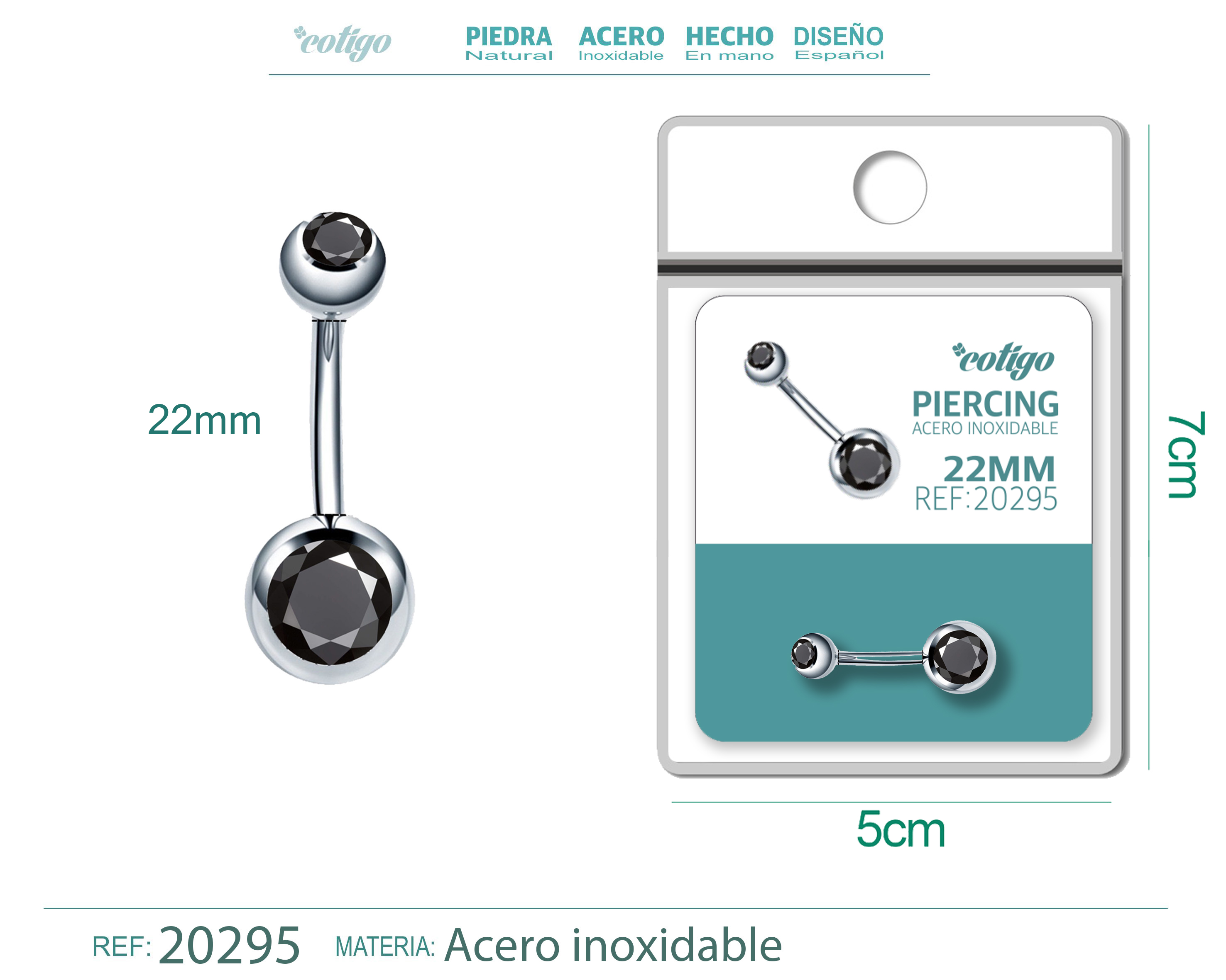 Pirercing Acero Antialergico color Plateado+Negro