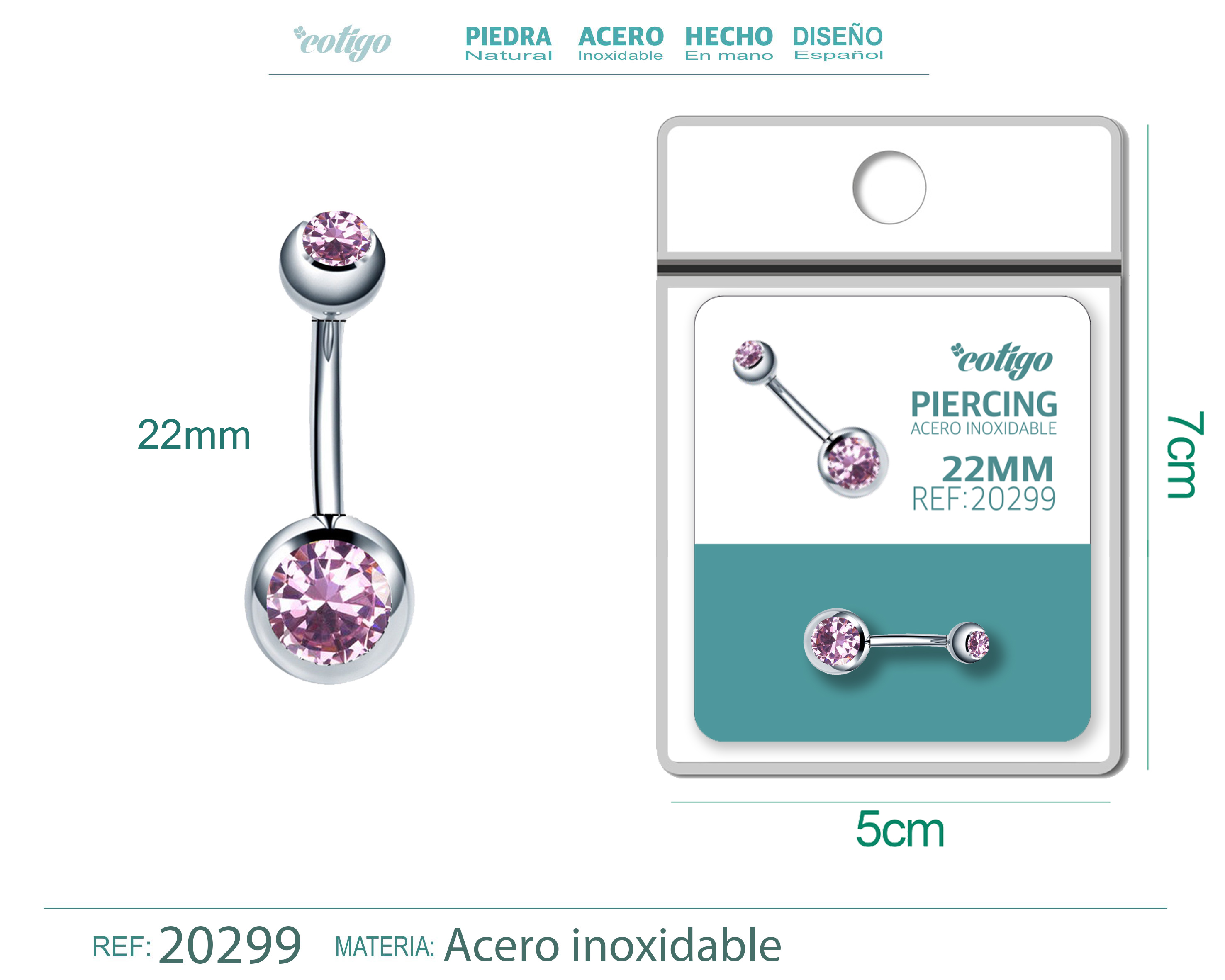Pirercing Acero Antialergico color Plateado+Rosa
