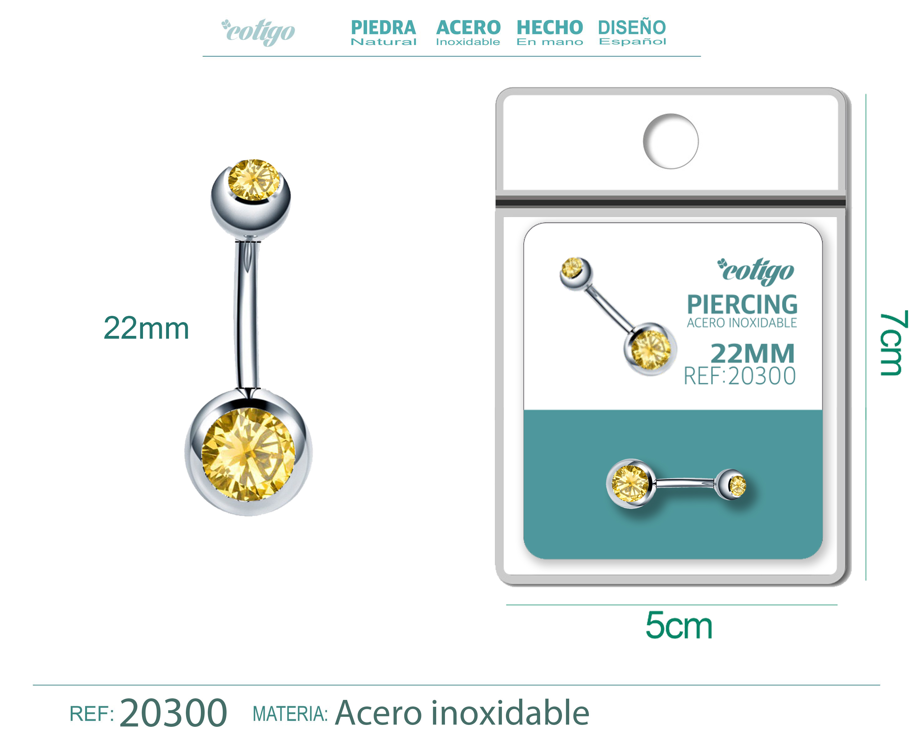 Pirercing Acero Antialergico color Plateado+Dorado