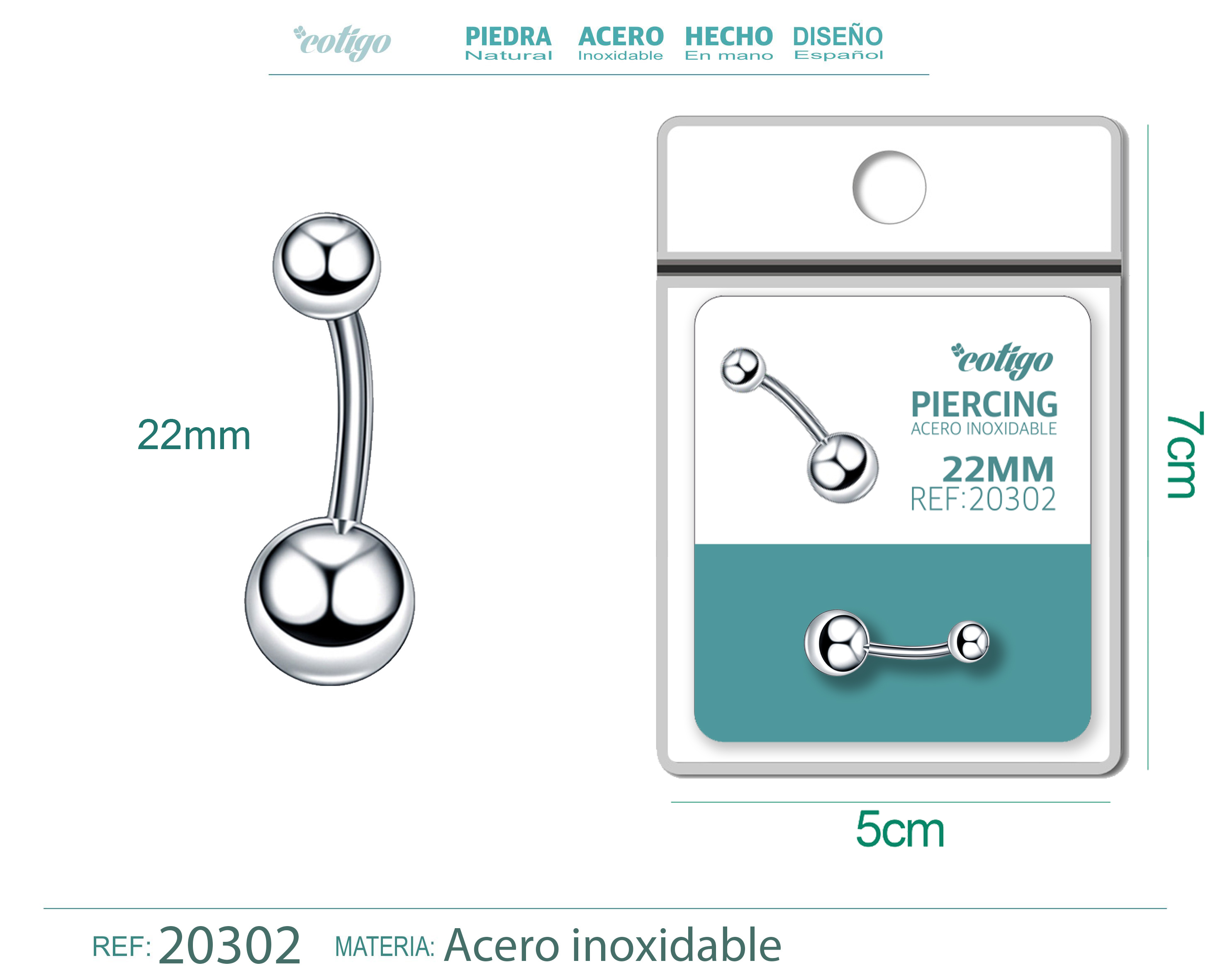 Pirercing Acero Antialergico color Plateado