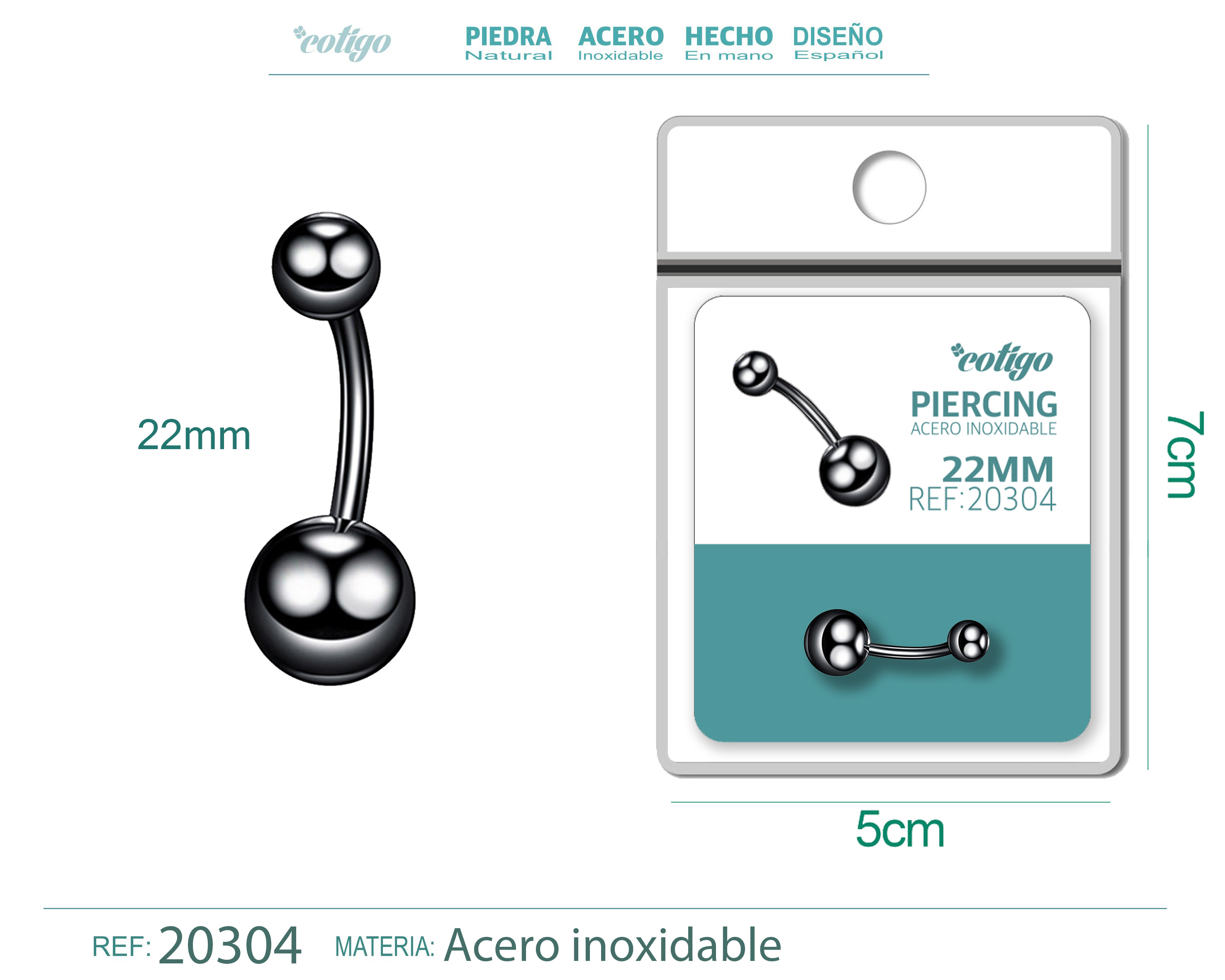 Pirercing Acero Antialergico color Negro