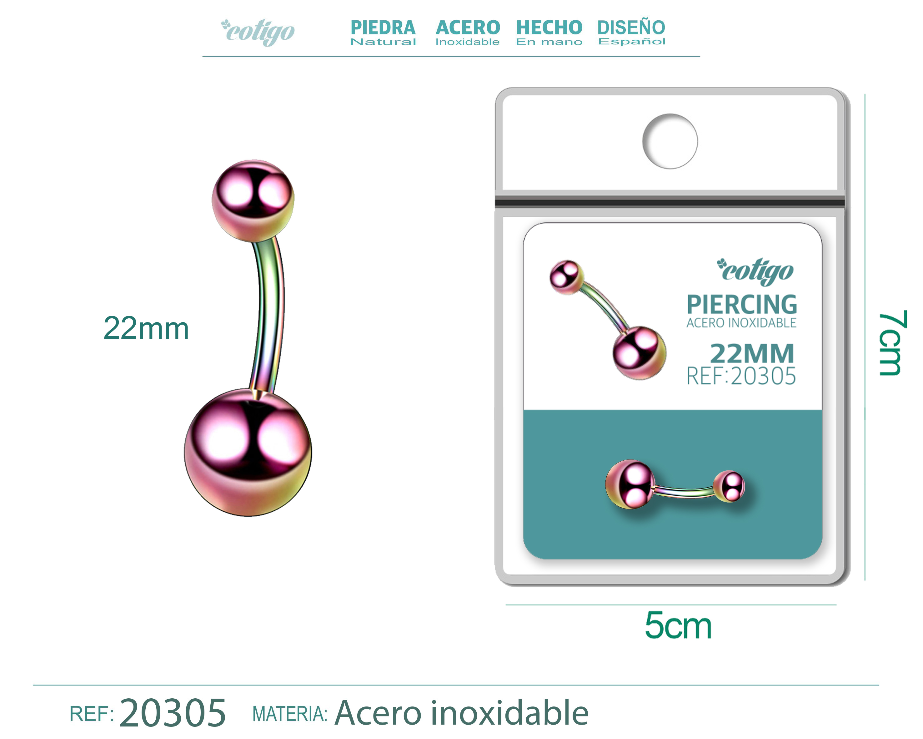 Pirercing Acero Antialergico color Multicolor