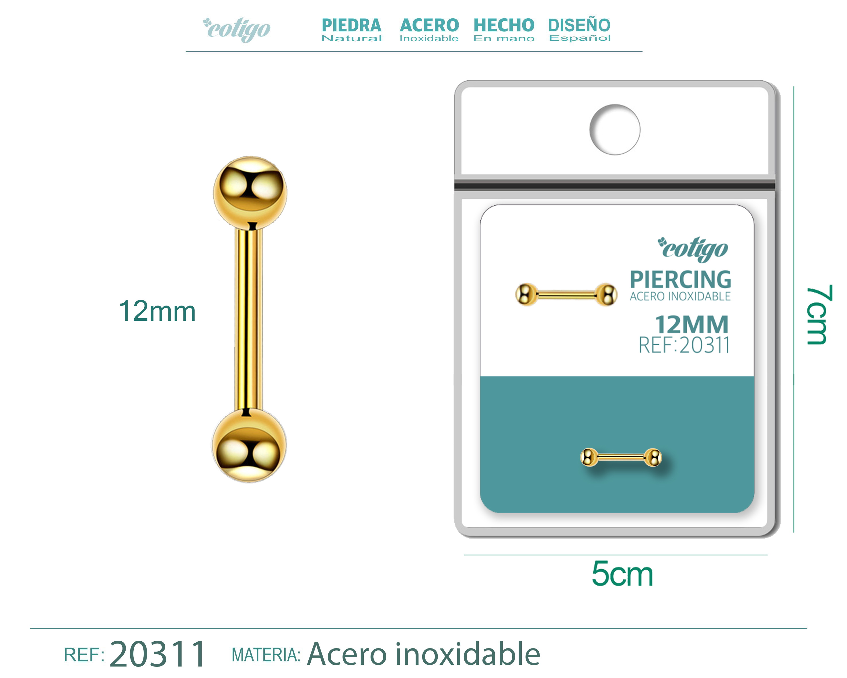 Pirercing Acero Antialergico color Dorado