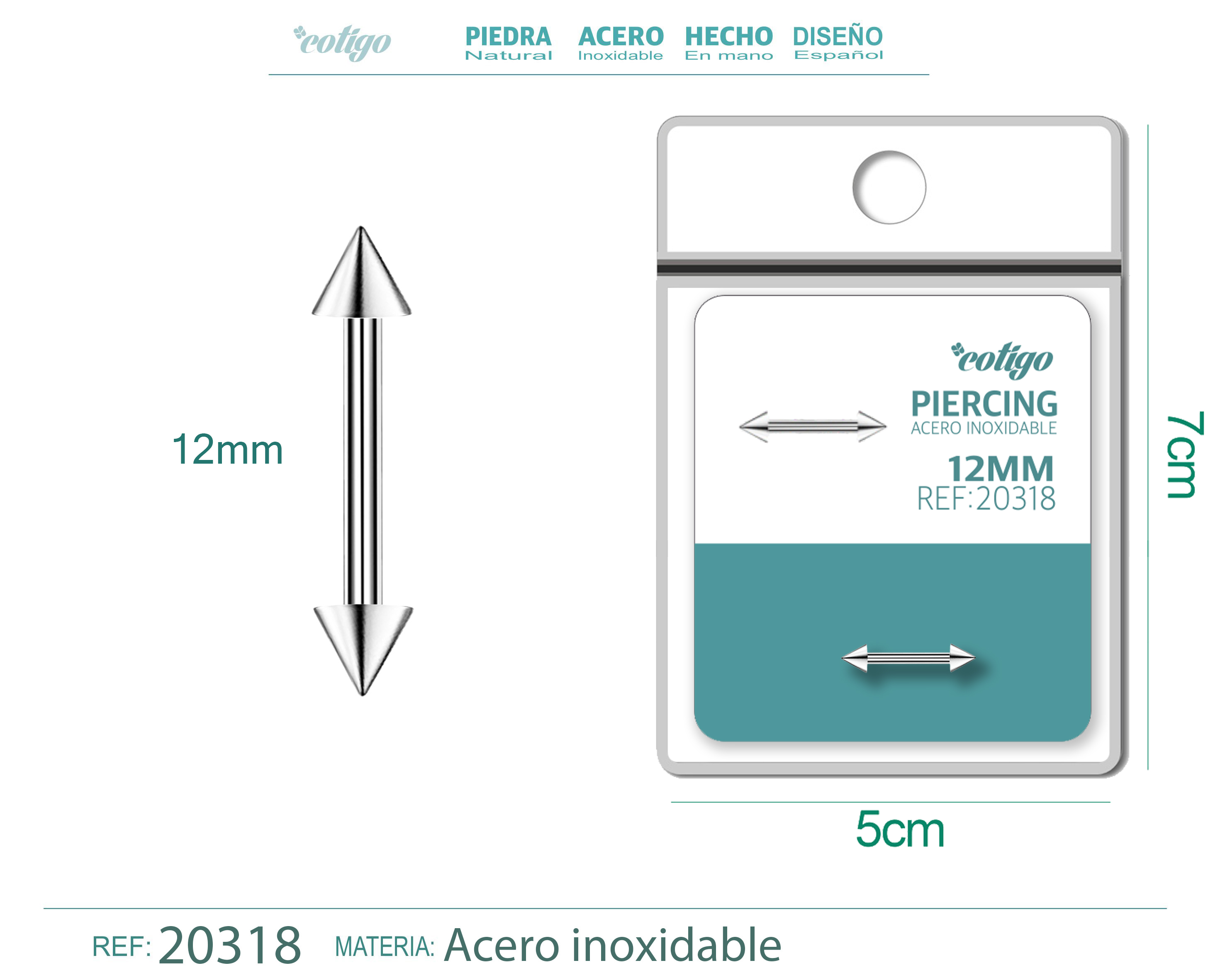 Pirercing Acero Antialergico color Plateado