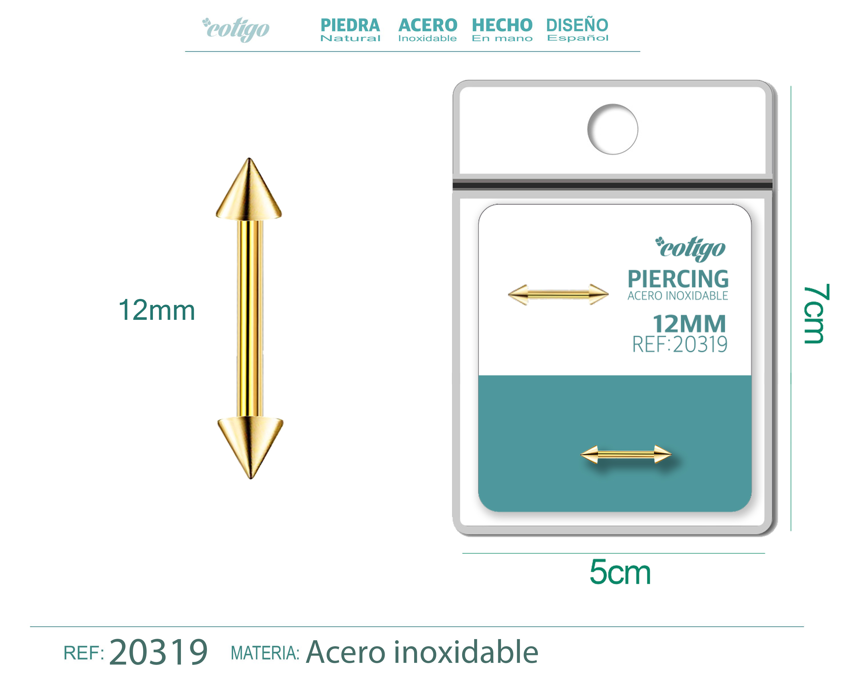 Pirercing Acero Antialergico color Dorado