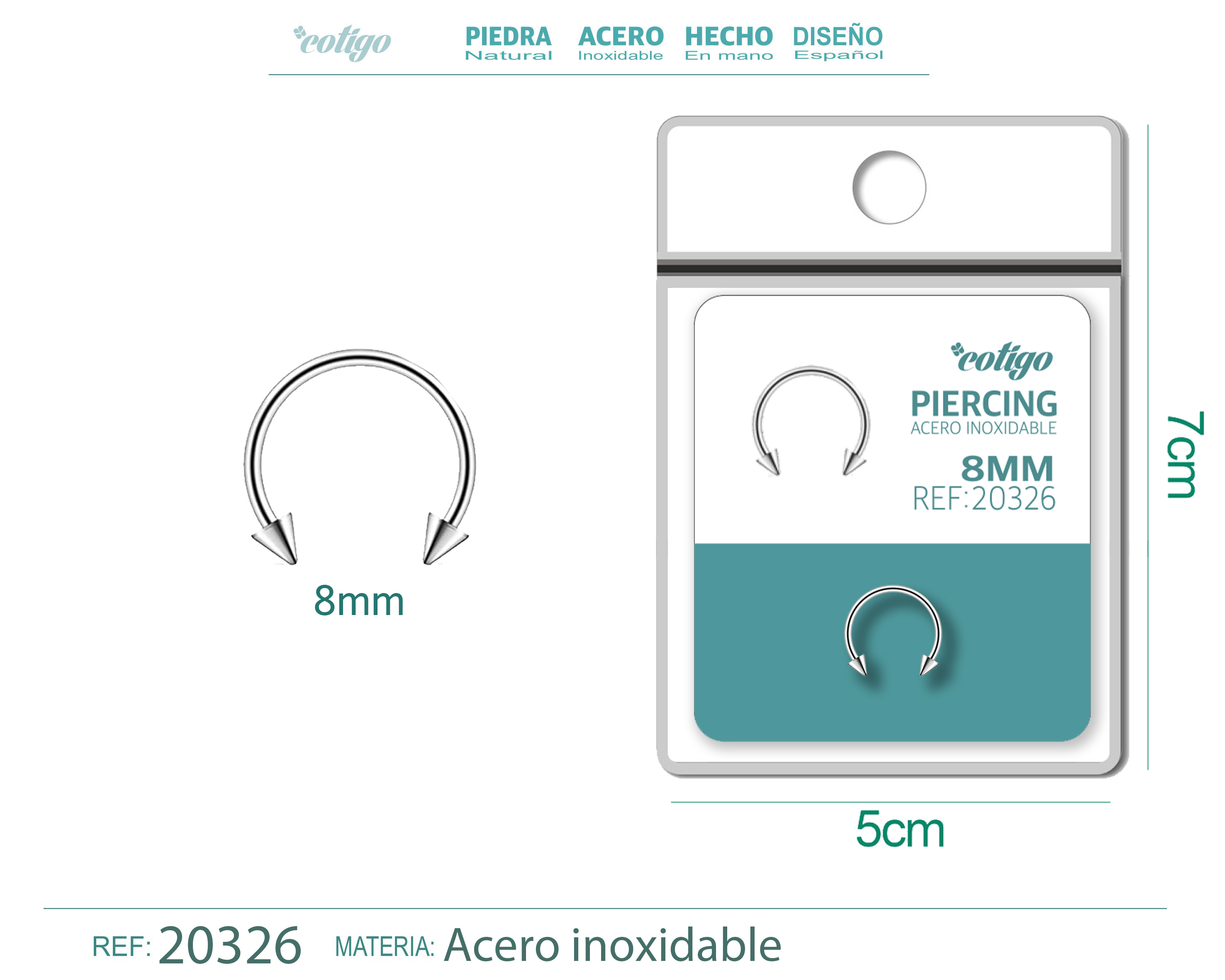 Pirercing Acero Antialergico color Plateado