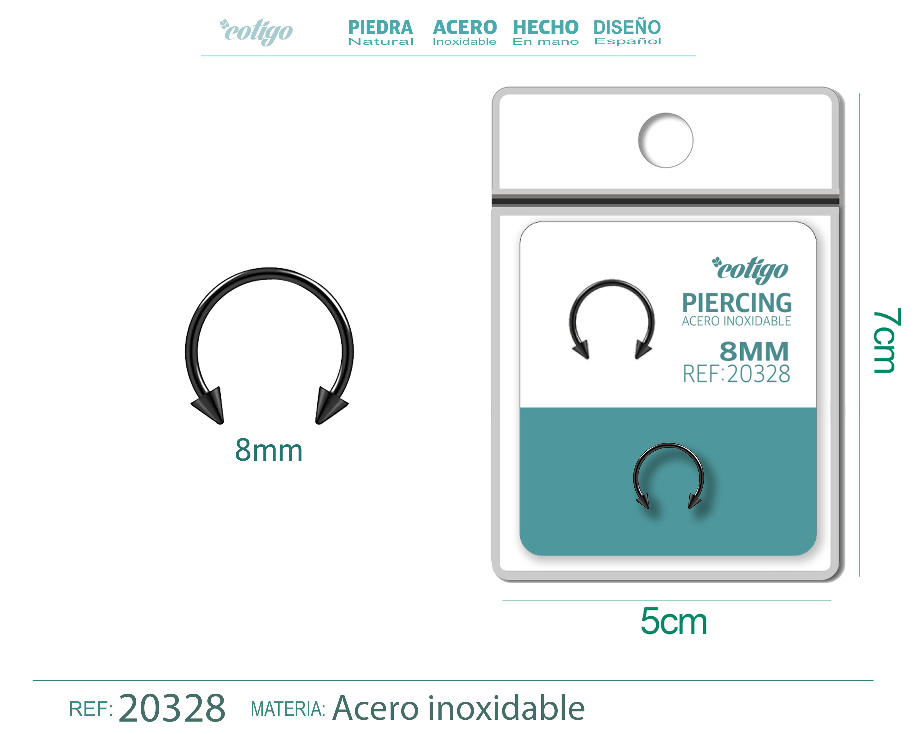 Pirercing Acero Antialergico color Negro