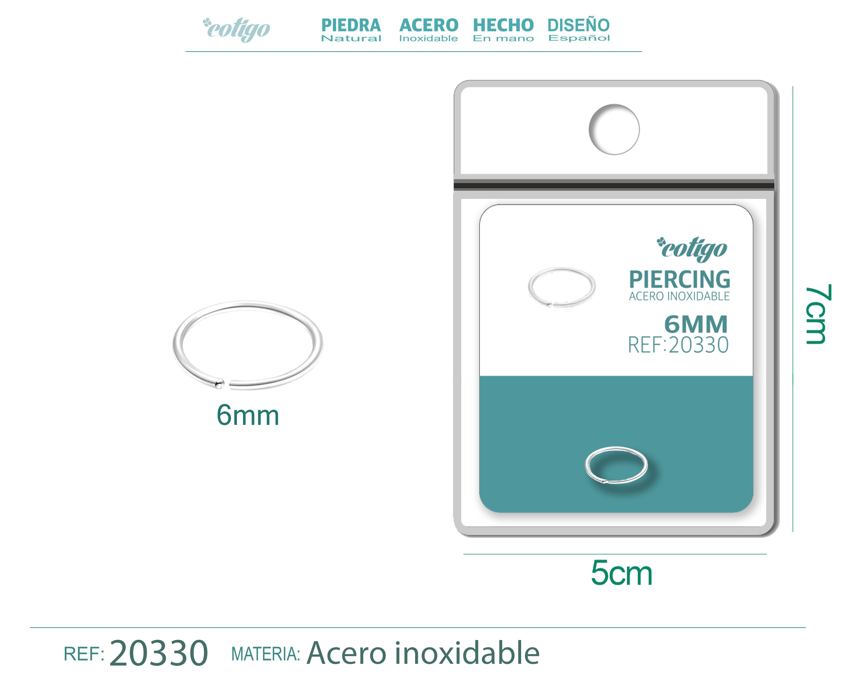 Pirercing Acero Antialergico color Plateado