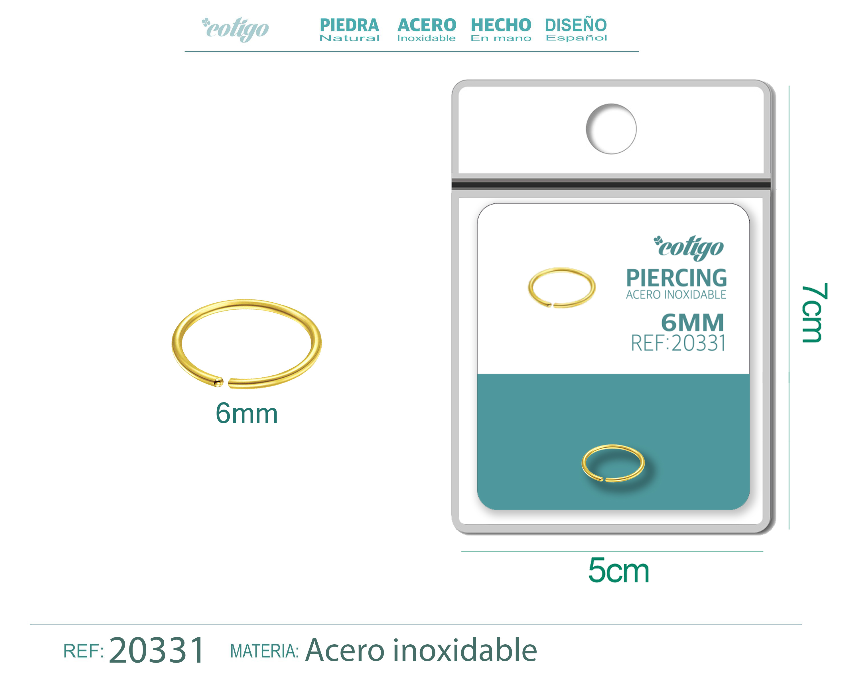 Pirercing Acero Antialergico color Dorado