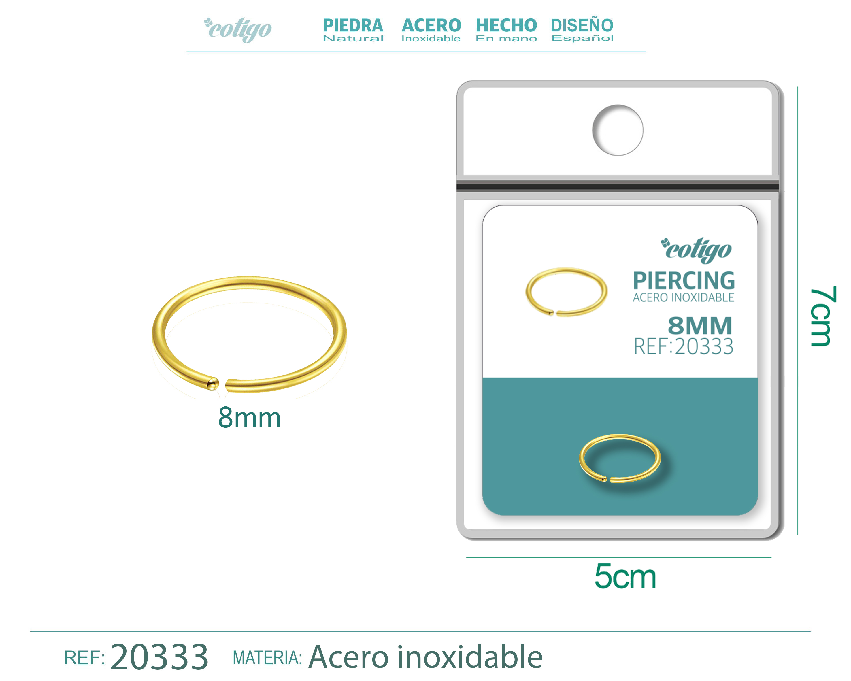 Pirercing Acero Antialergico color Dorado