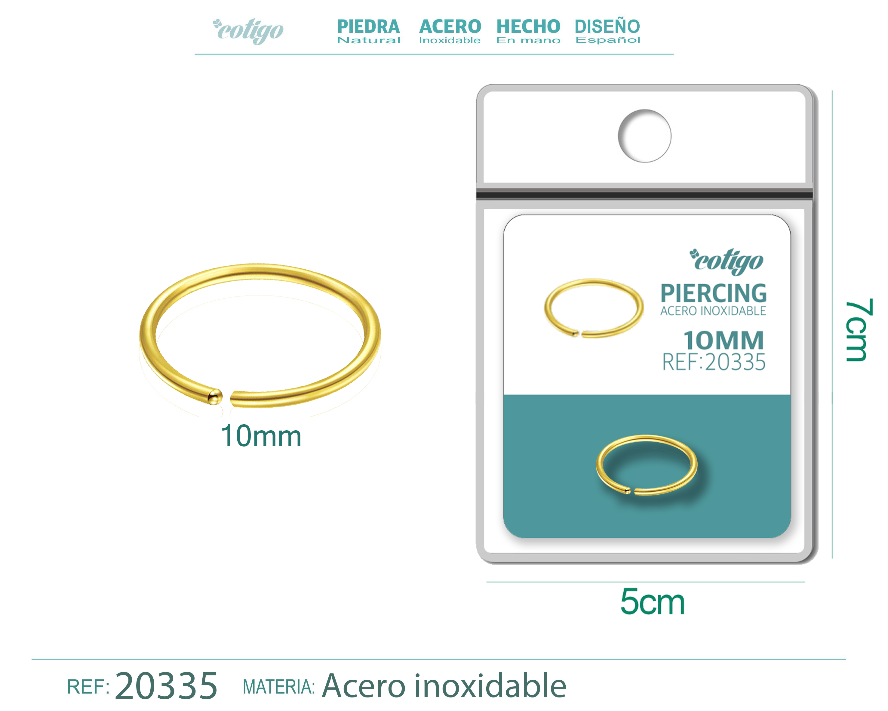 Pirercing Acero Antialergico color Dorado