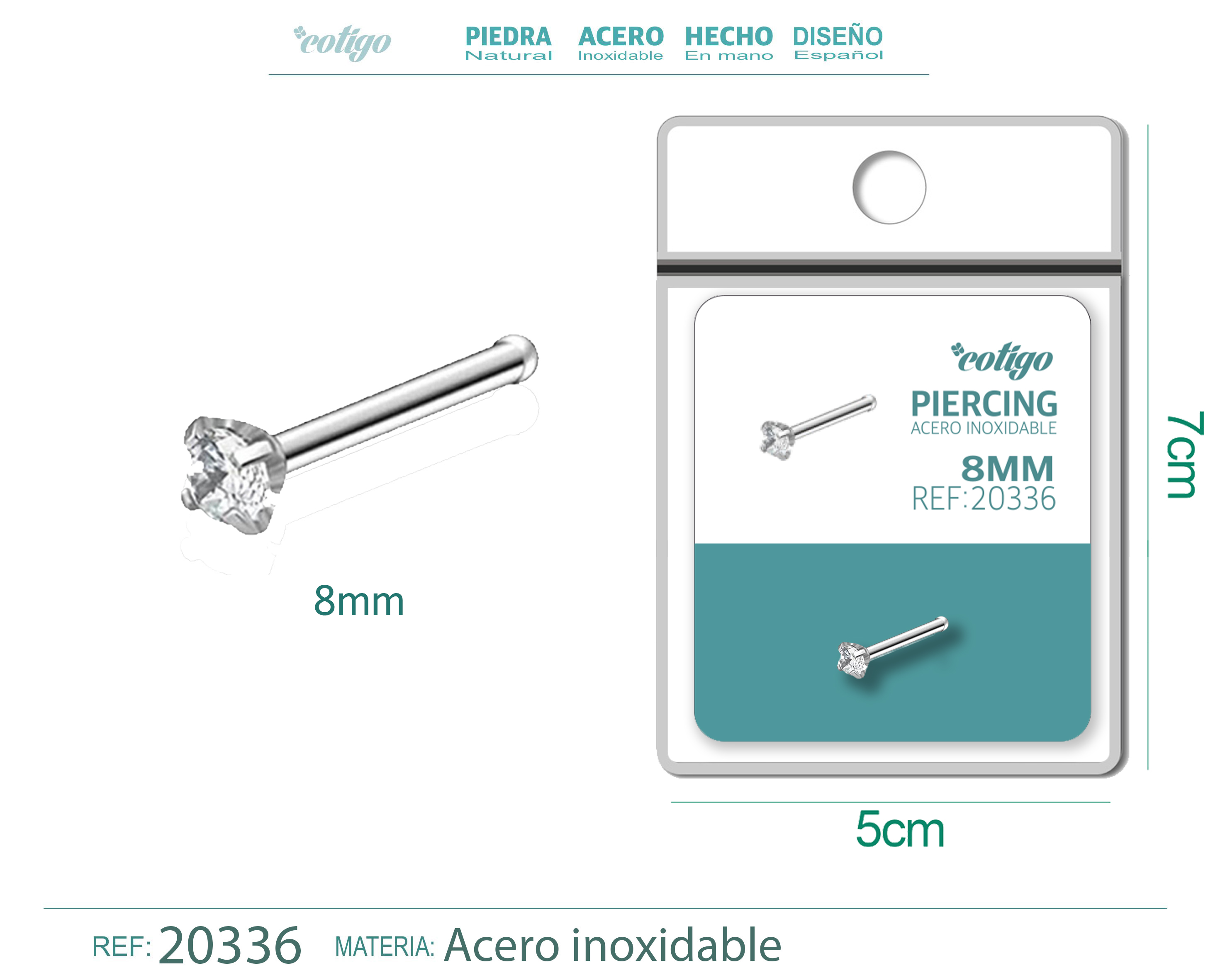 Pirercing Acero Antialergico color Plateado