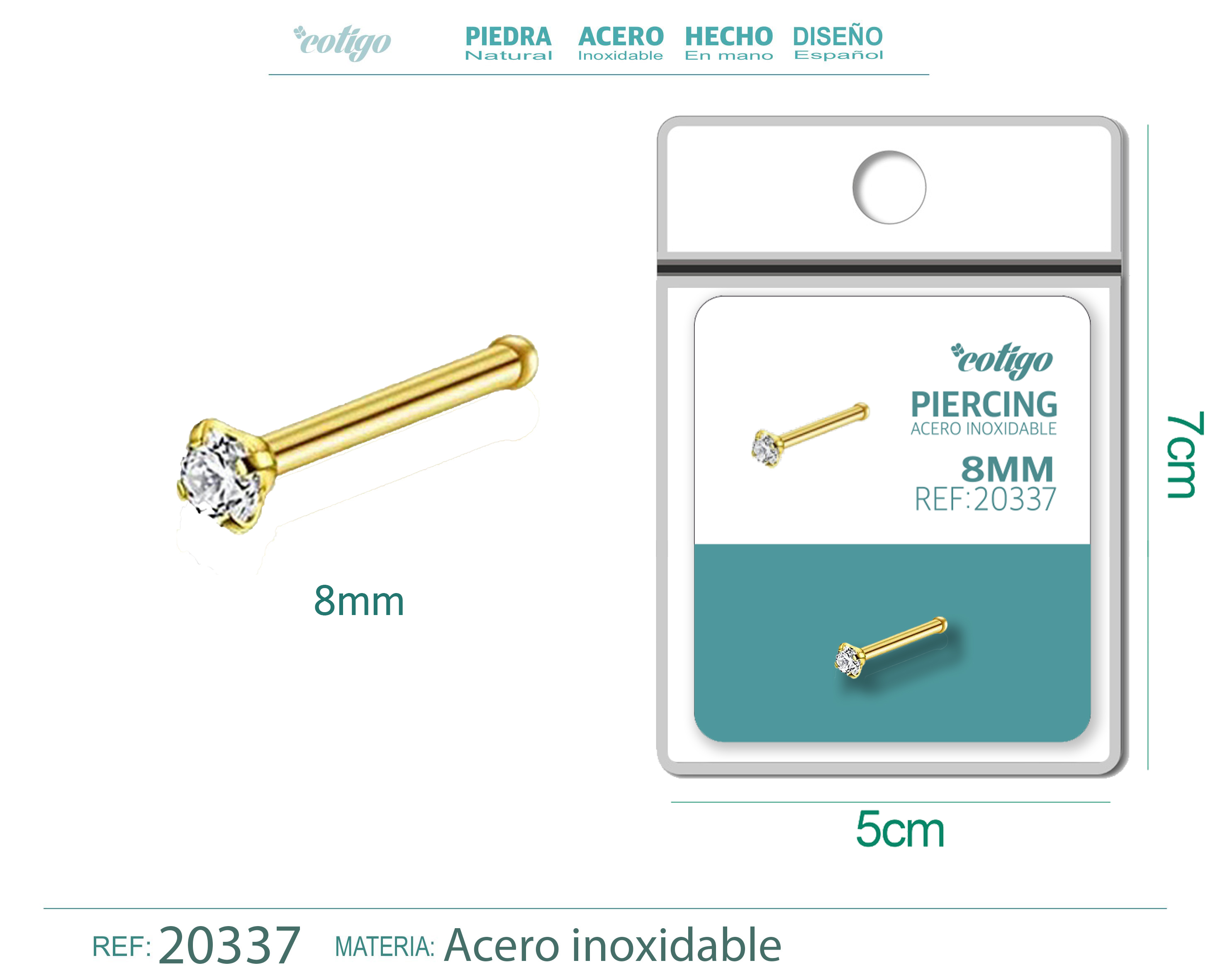 Pirercing Acero Antialergico color Dorado